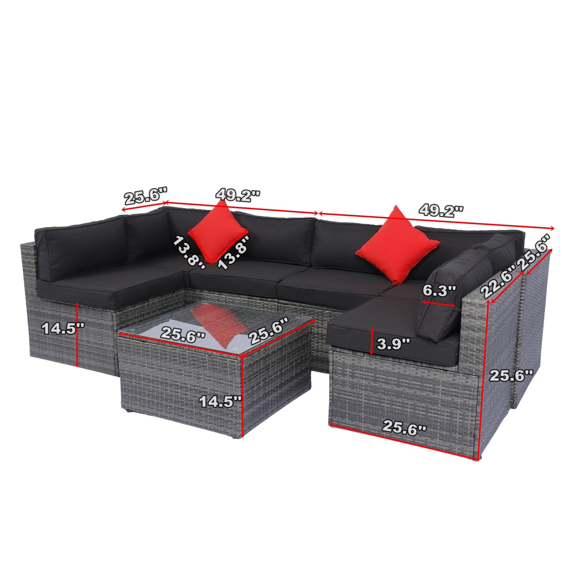 5 Pieces Rattan Sectional Outdoor Furniture Cushioned U Sof Set With 2 Pillow - Gray / Black - Best Buy Furniture