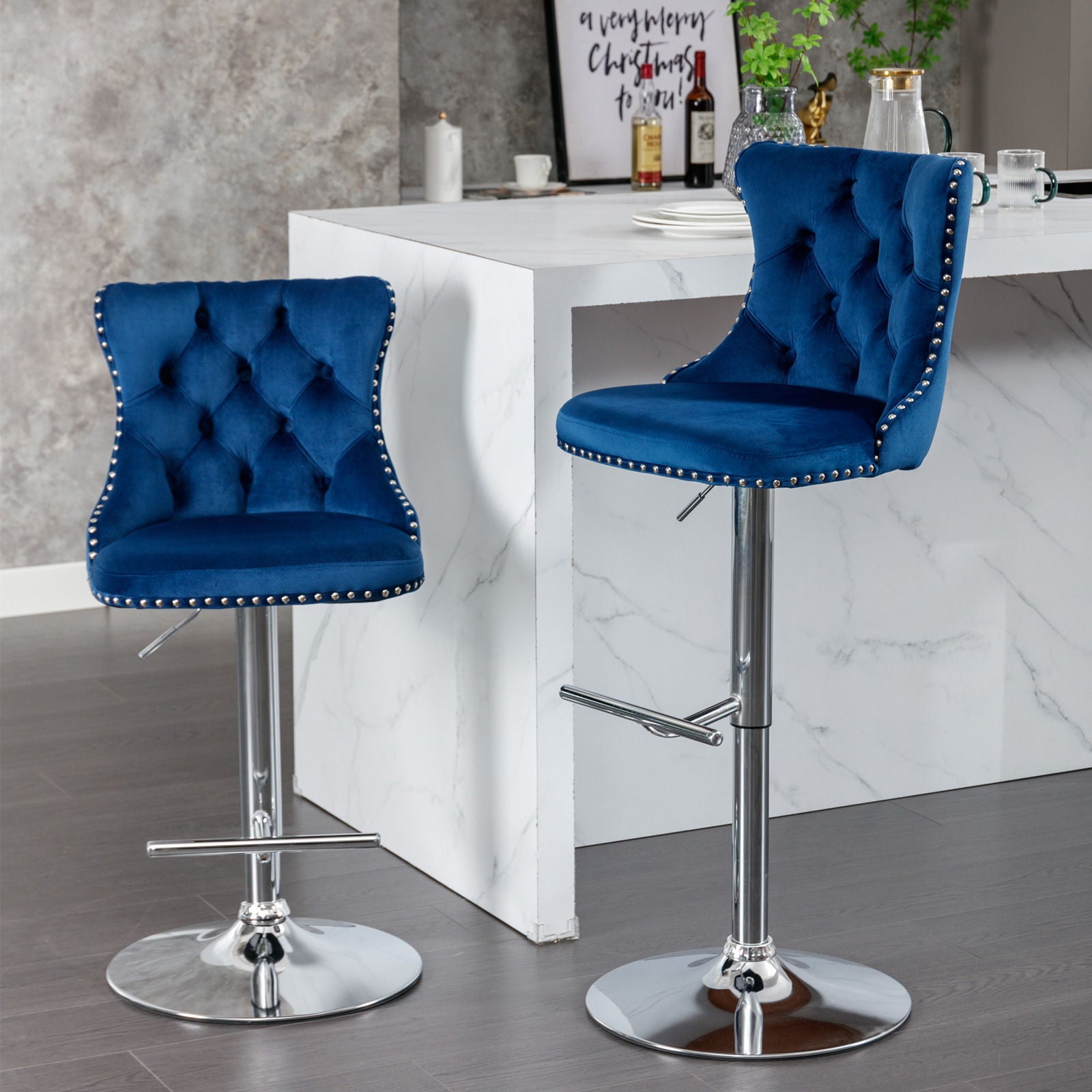 Swivel Velvet Barstools Adjusatble Seat Height From 25-33", Modern Upholstered Chrome Base Bar Stools With Backs Comfortable Tufted For Home Pub And Kitchen Island (Set of 2) - Best Buy Furniture