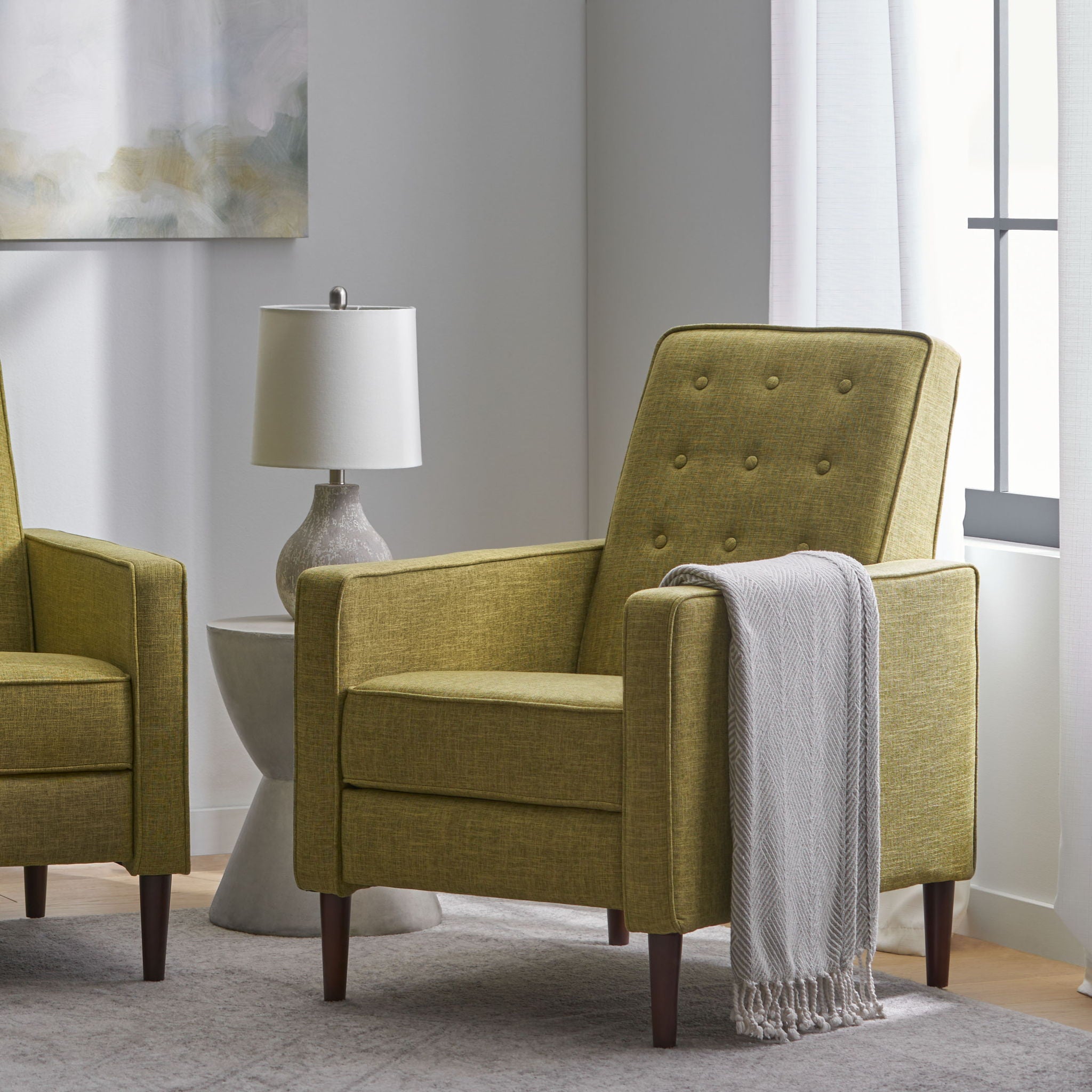 Mid-Century Modern Recliner With Button Tufted Waffle Stitch - Best Buy Furniture