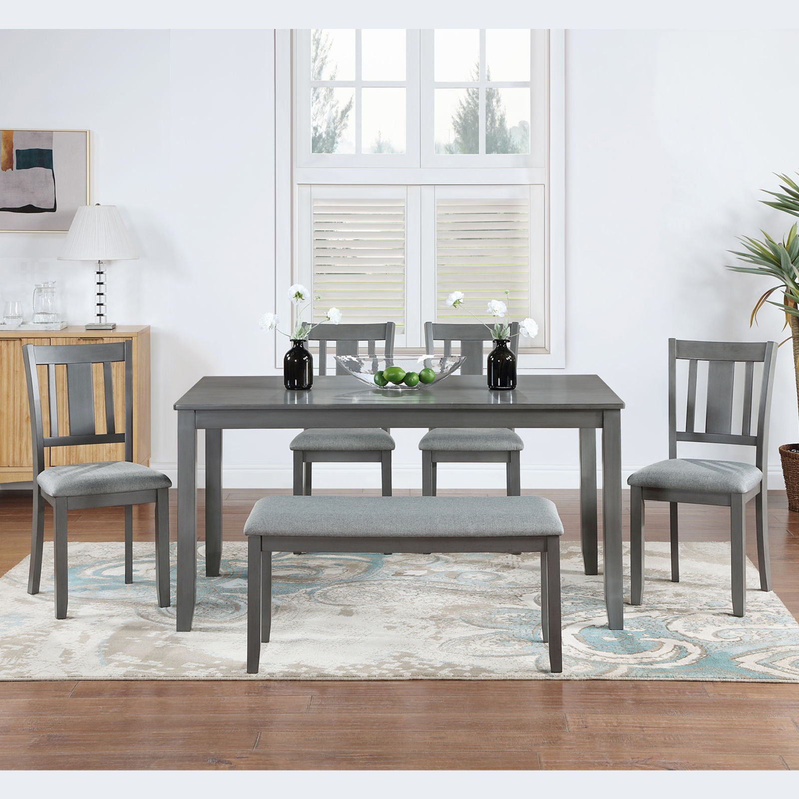 6 Pieces Kitchen Dining Set, Rectangular Wooden Dining Table With 4 Upholstered Chairs And A Bench - Best Buy Furniture