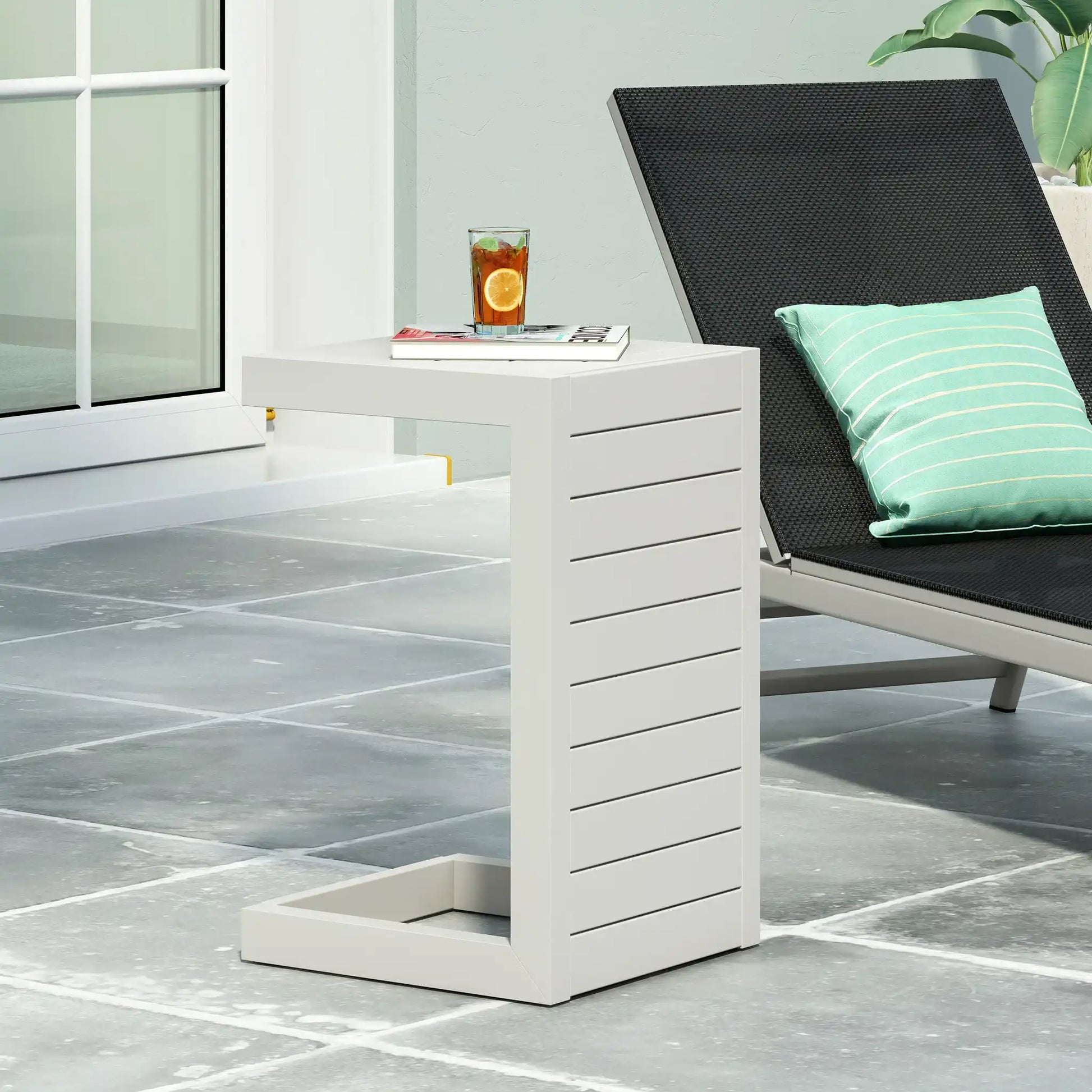 Aluminum Outdoor C - Shaped Side Table For Patio - Best Buy Furniture