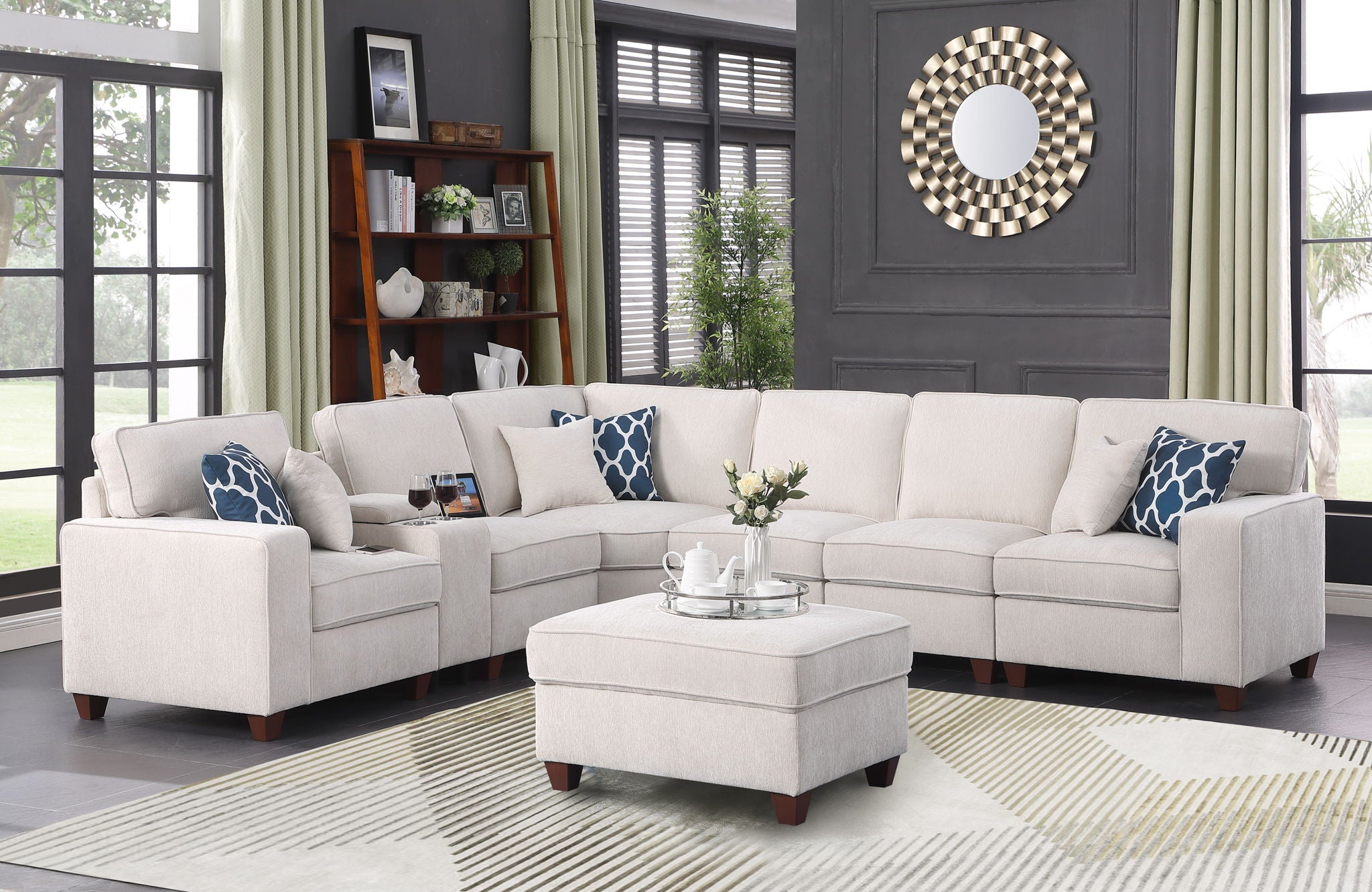Rene - Sectional Sofa With Ottoman - Beige - Best Buy Furniture