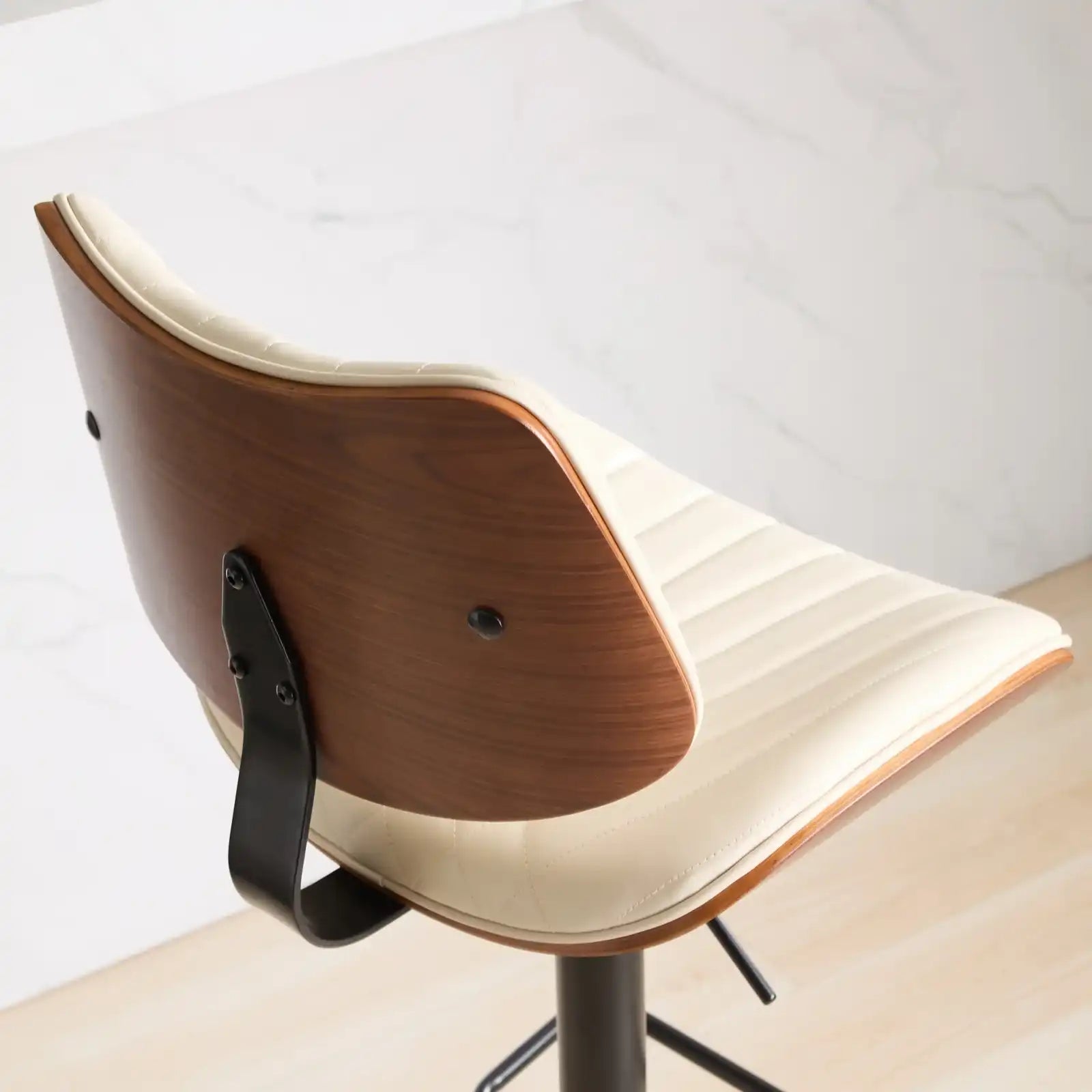 Mid Century Modern Walnut Bar Stool, Adjustable Black Leather Swivel Chair, Beige - Best Buy Furniture