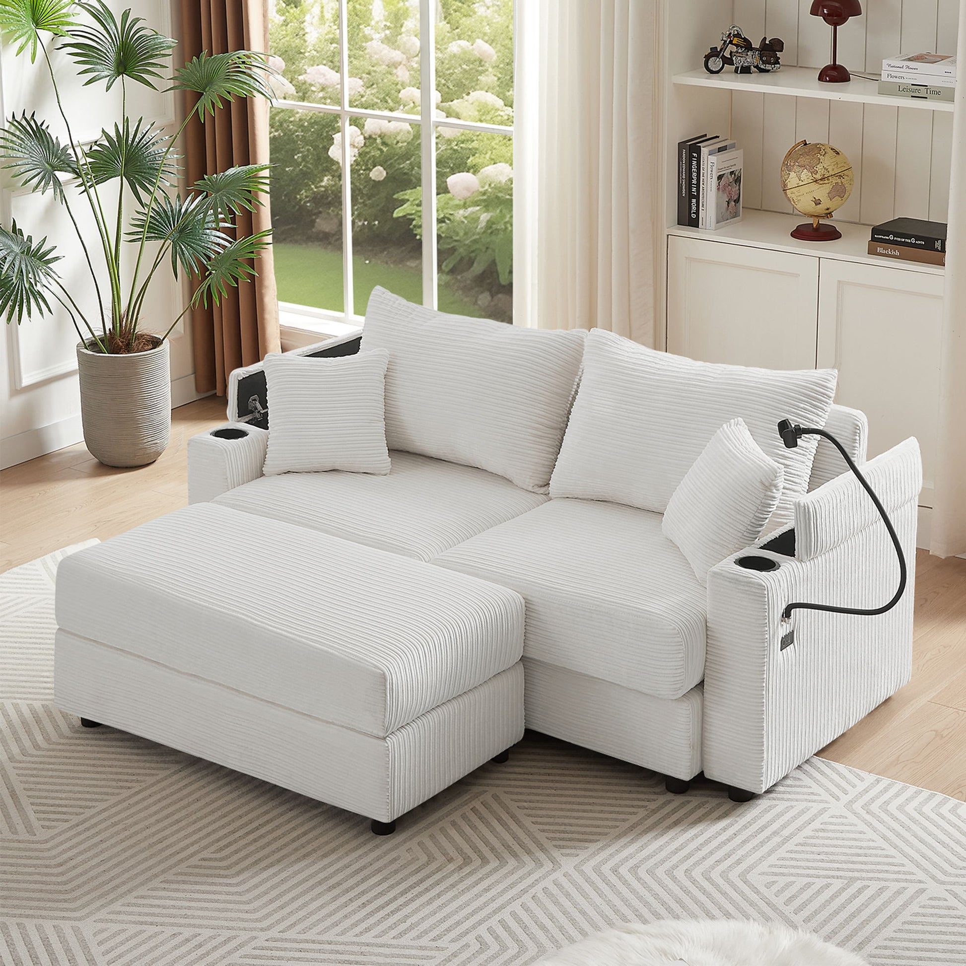 Modern Style Loveseat Sofa Sectional Sofa Couch With Storage Space, A Movable Ottoman, Two USB Ports, Two Cup Holders, A Phone Holder For Living Room - Best Buy Furniture