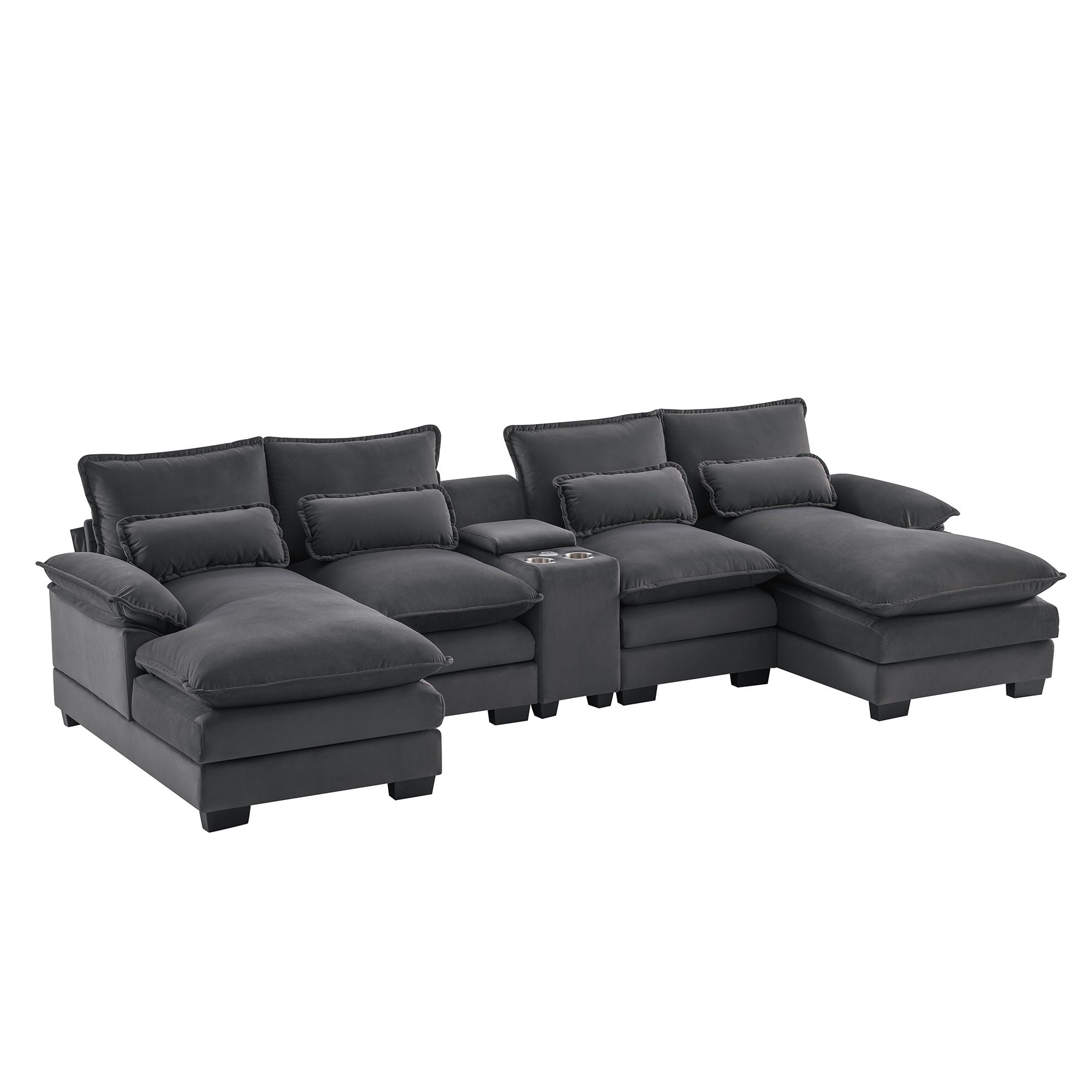 Modern U-Shaped Sofa With Console, Cupholders And USB Ports, 6 Seat Upholstered Symmetrical Indoor Furniture, Sleeper Couch Set With Chaise For Living Room - Best Buy Furniture