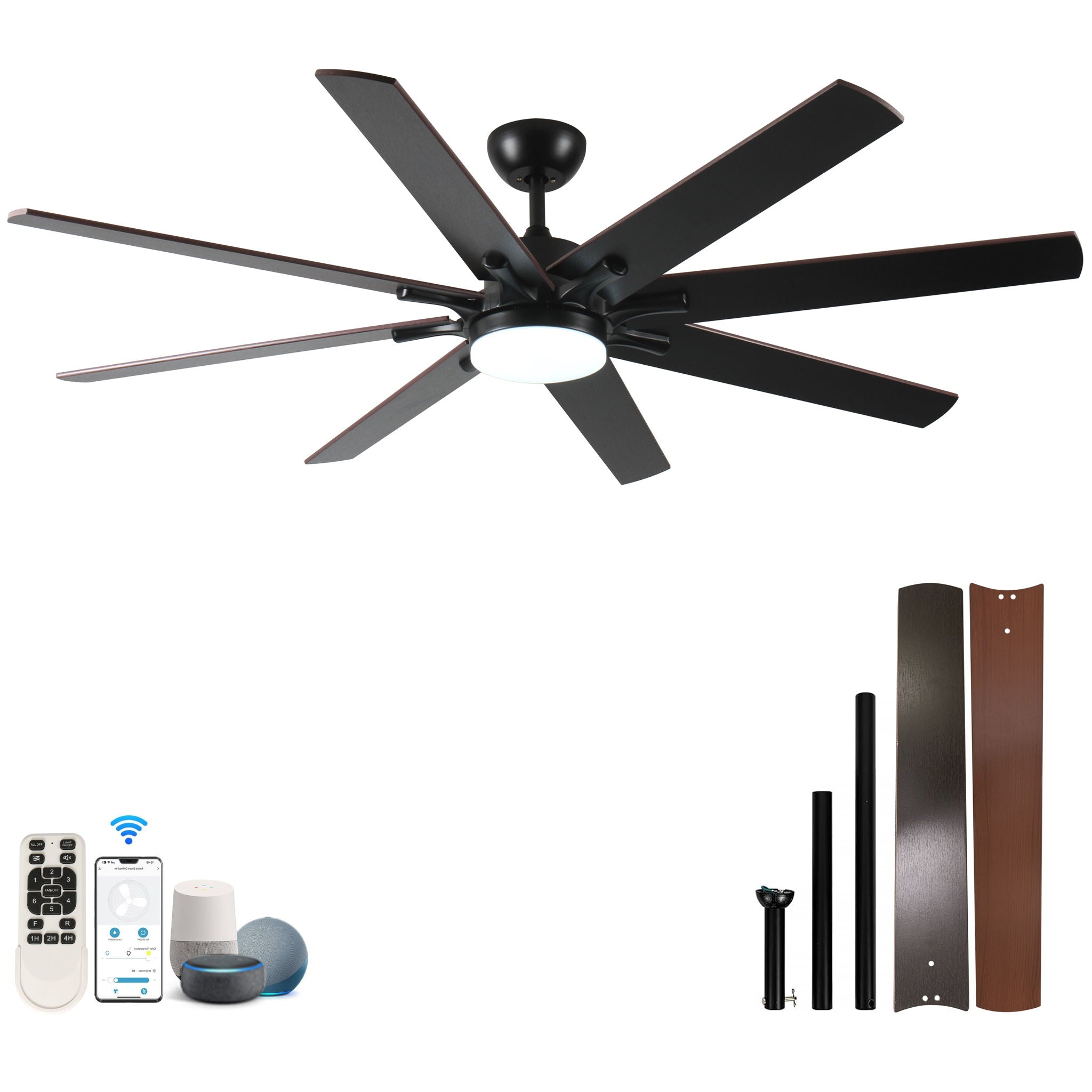 Large Ceiling Fans With Lights And Remote, Indoor / Outdoor Modern Ceiling Fan For Kitchen Living Room Patio, 6 Speed Reversible Quiet DC Motor, Dual Finish 8 Blades - Black - Best Buy Furniture