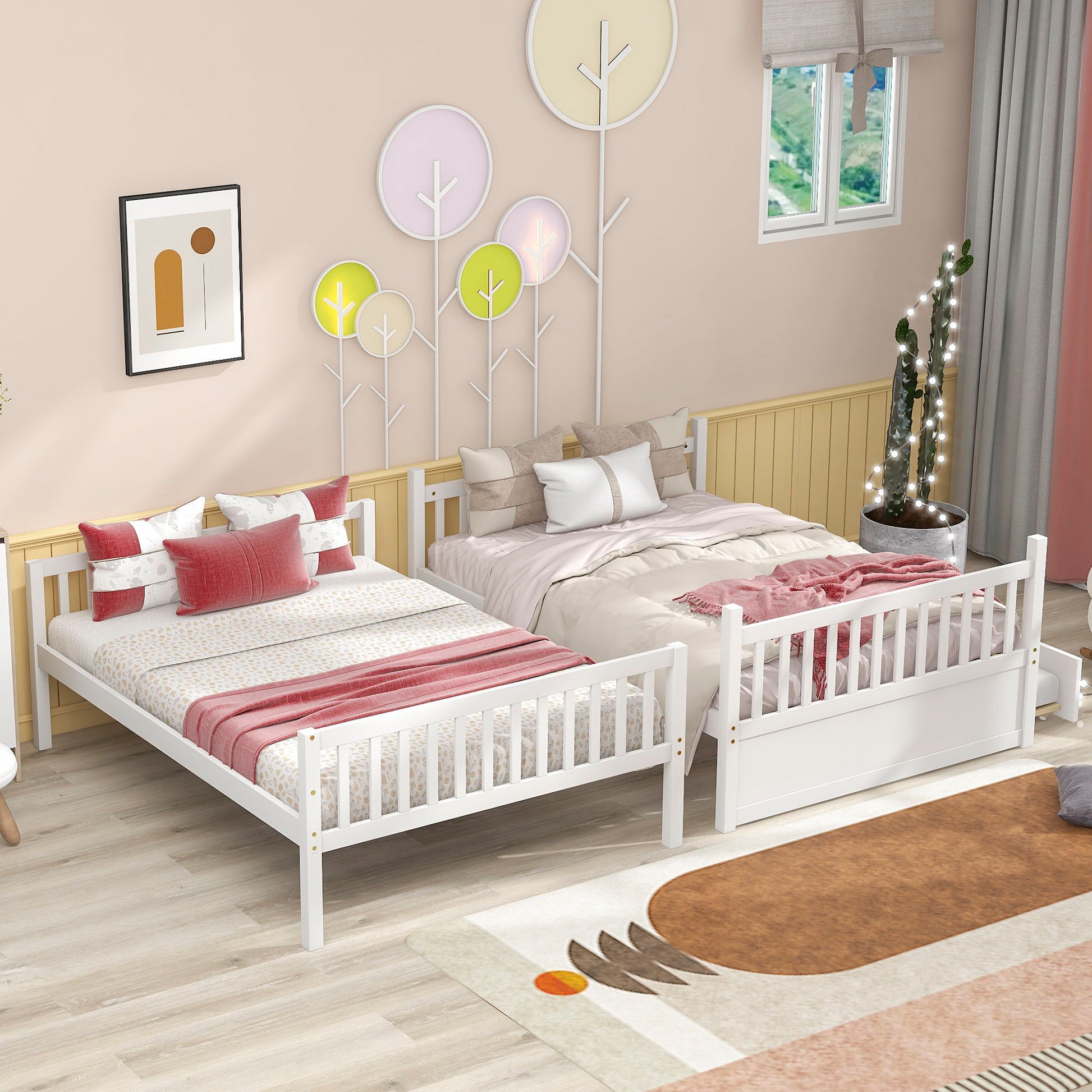 Bunk Bed With Trundle, Convertible To 2 Size Platform Bed, Bunk Bed With Ladder And Safety Rails For Kids - Best Buy Furniture