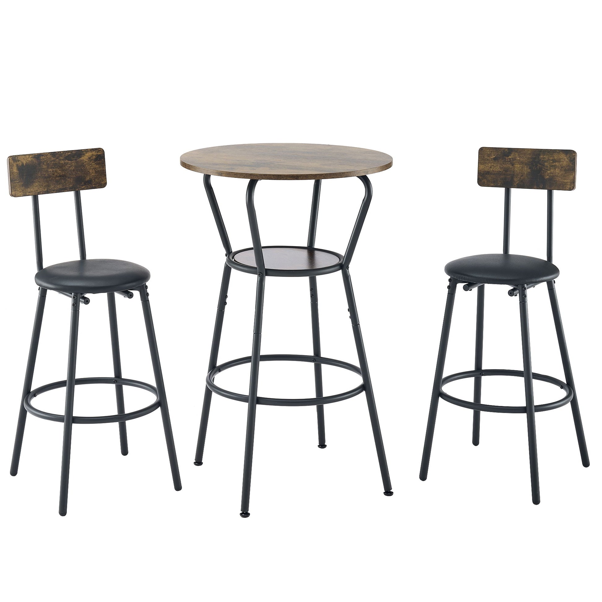 Rustic Brown Round Bar Table And Stool Set With Shelf, Upholstered Stool With Backrest - Antique Brown - Best Buy Furniture
