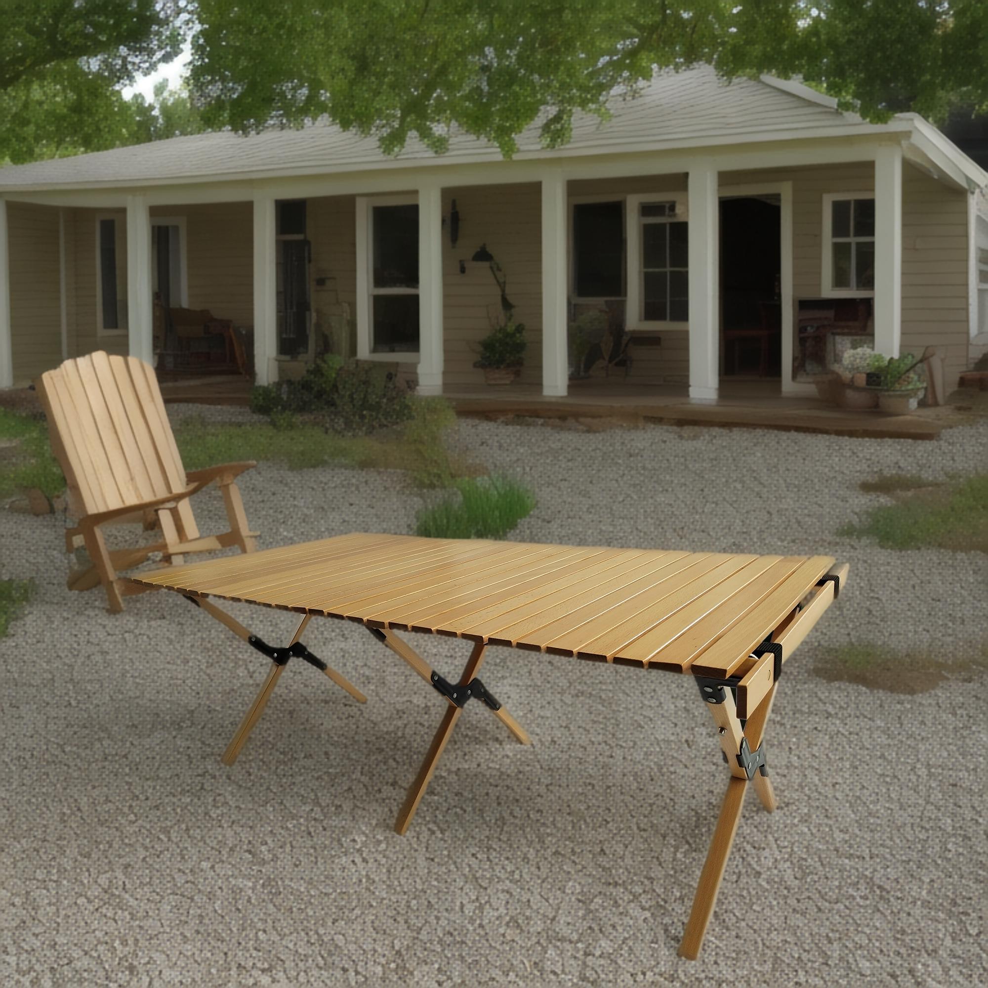 Multi-Function Wooden Foldable Portable Patio Dining Table, Indoor And Outdoor Universal - Natural - Best Buy Furniture