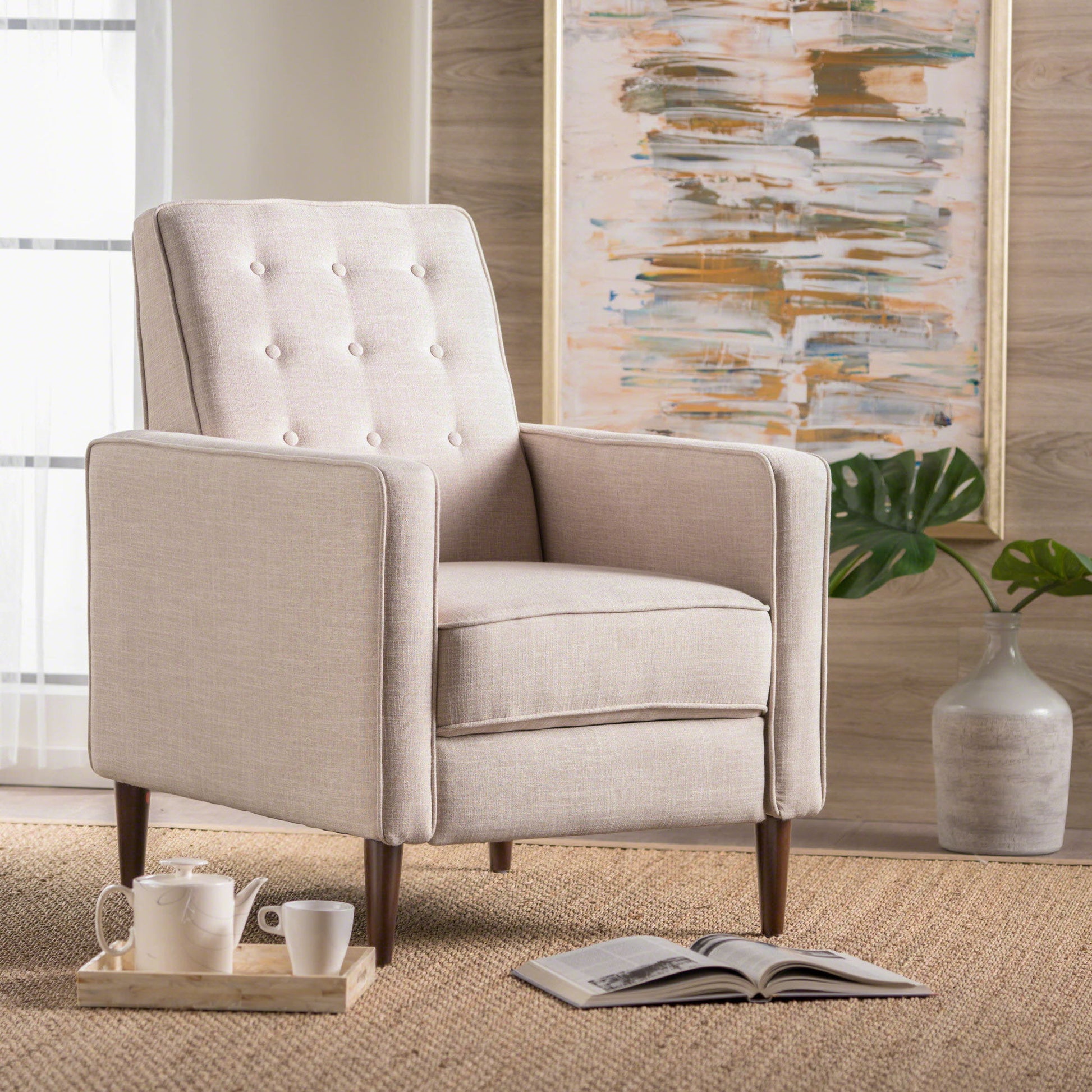 Mid-Century Modern Recliner With Button Tufted Waffle Stitch - Best Buy Furniture