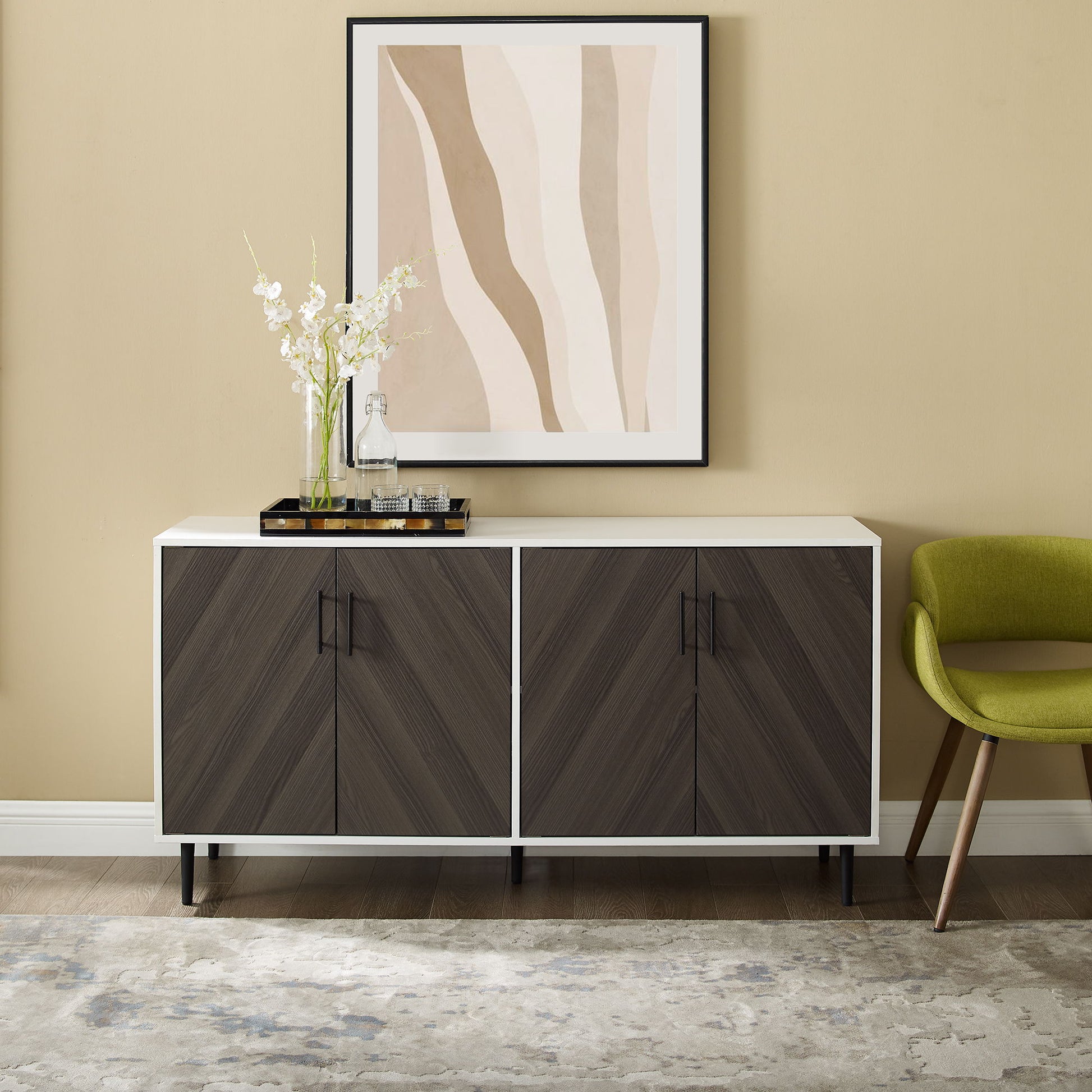 Mid-Century Modern Faux Bookmatch Door Buffet - Best Buy Furniture
