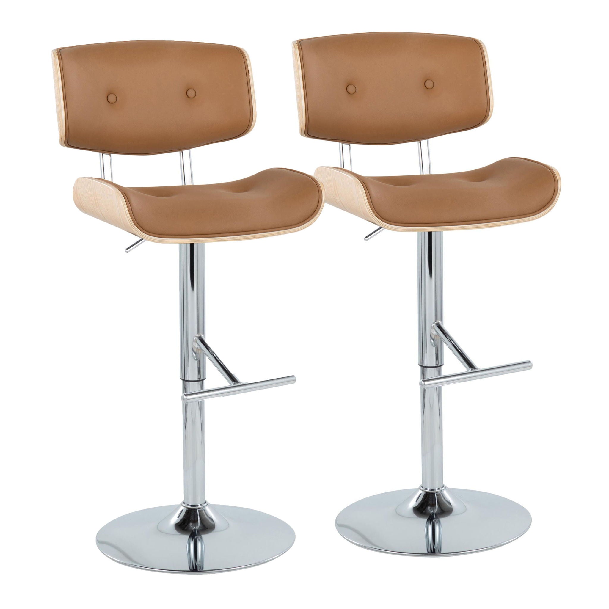 Lombardi - Contemporary Adjustable Barstool With Swivel With Straight T Footrest (Set of 2) - Best Buy Furniture