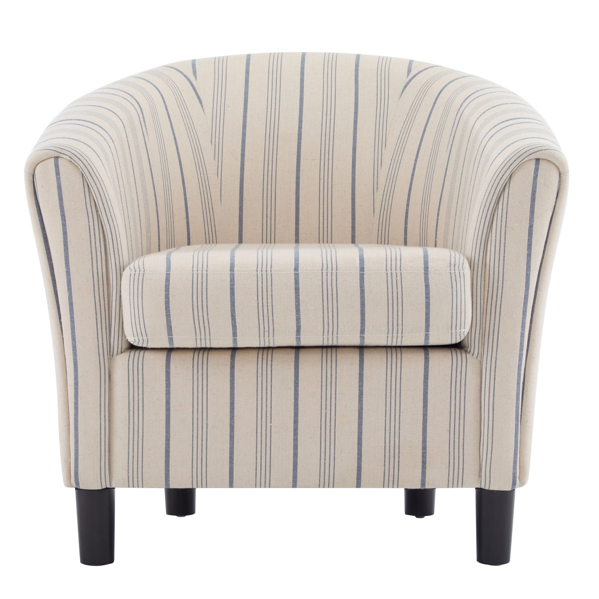 Modern Barrel Fabric Striped Barrel Chair With Channel Stitching - Beige / Blue Stripe - Best Buy Furniture