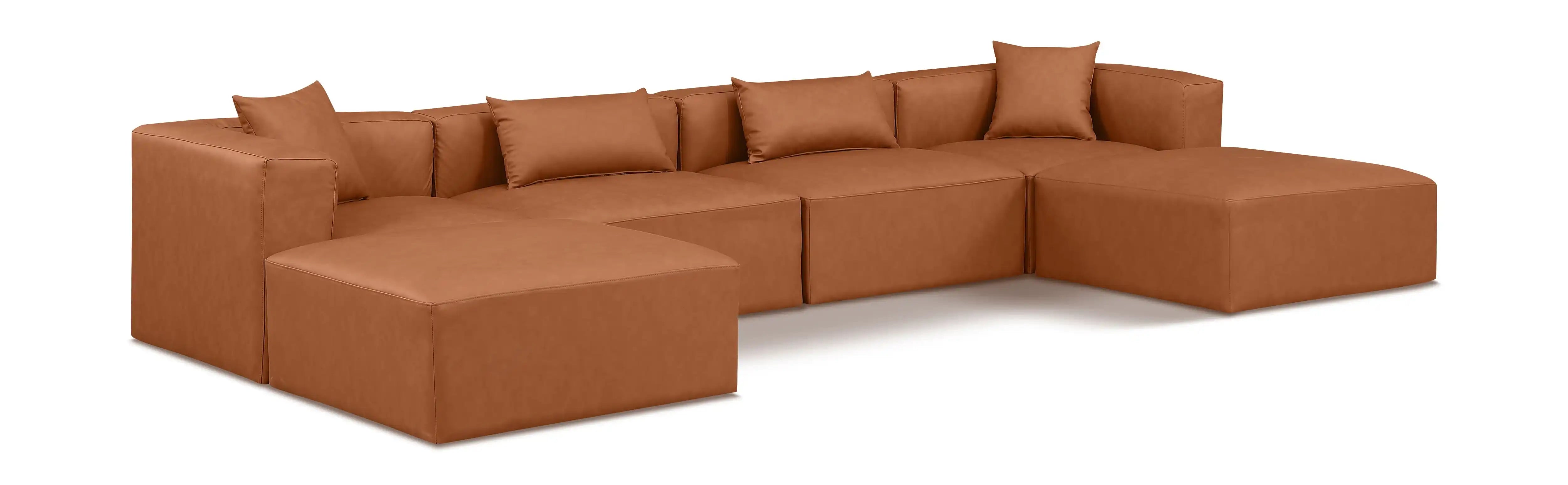 Cube - 6 Piece Modular Double Chaise Sectional - Cognac - Best Buy Furniture