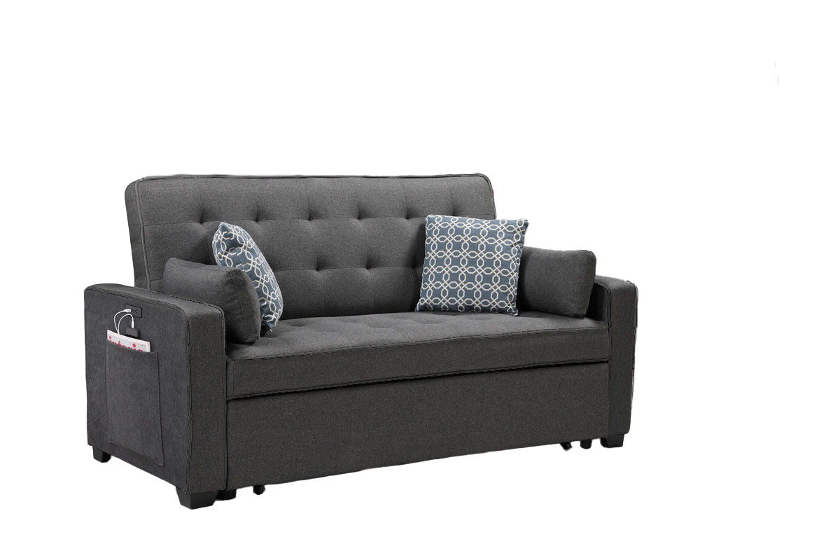 William - Modern Fabric Sleeper Sofa With 2 USB Charging Ports And 4 Accent Pillows - Gray - Best Buy Furniture
