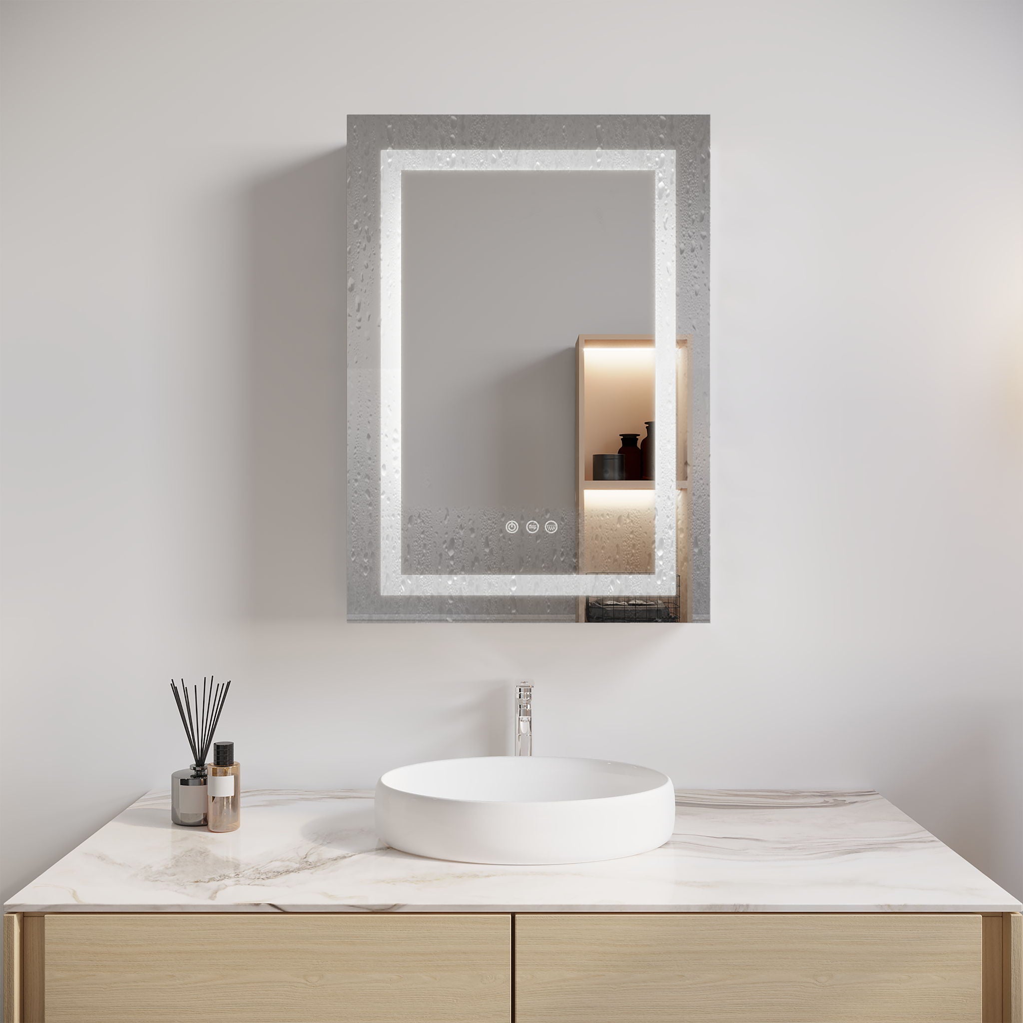 Bathroom Medicine Cabinet With LED Mirror, Anti-Fog, Waterproof, 3000K~6000K Single Door Lighted Bathroom Cabinet With Touch Swich - Best Buy Furniture