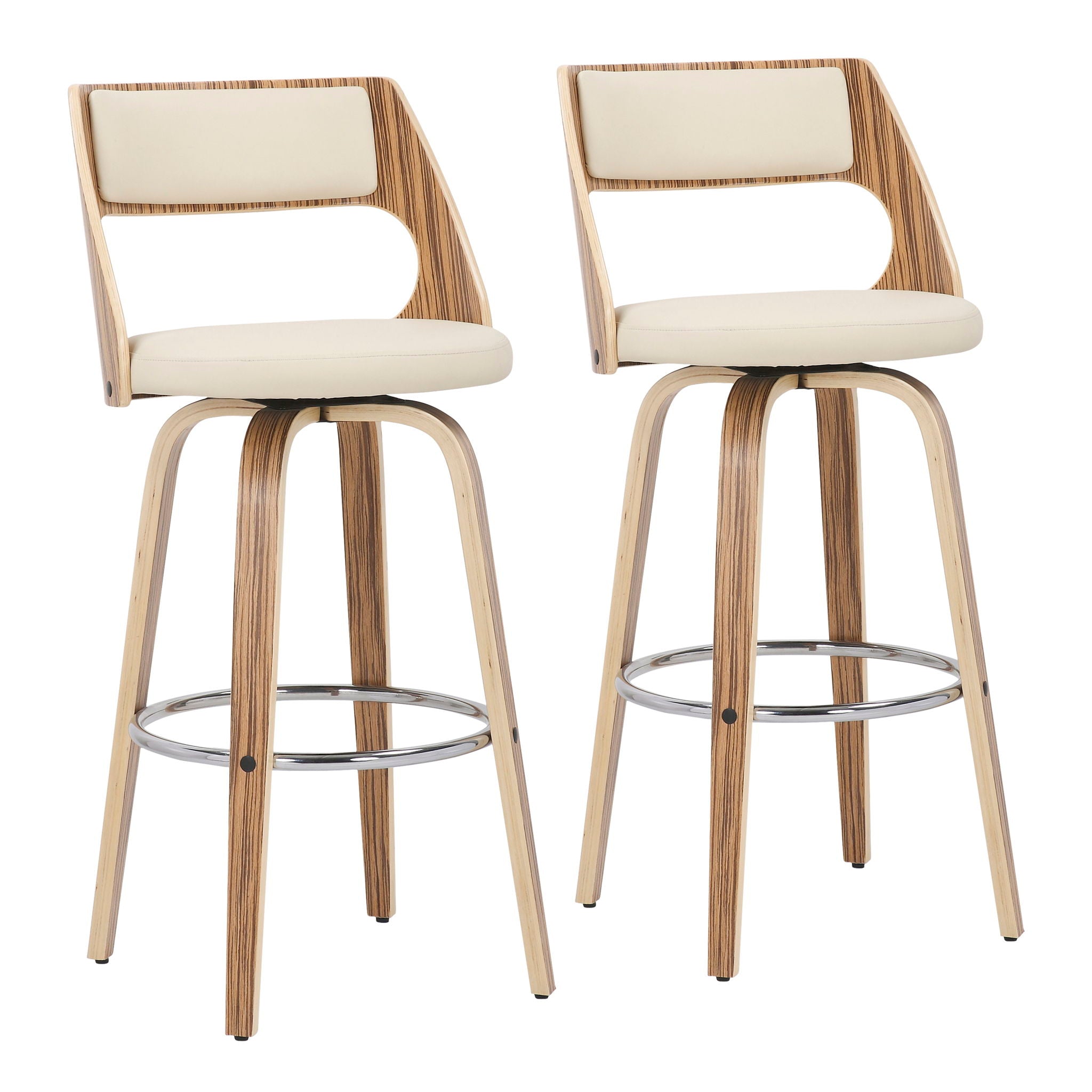 Cecina - Mid-Century Modern Fixed Height Barstool With Swivel (Set of 2) - Zebra / Cream - Best Buy Furniture