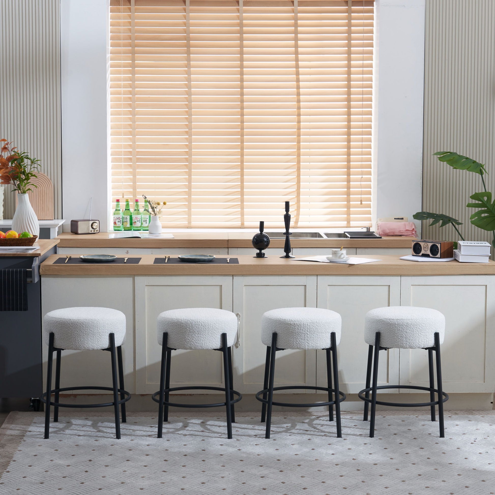 Round Bar Stools (Set of 2), Contemporary Upholstered Dining Stools For Kitchens, Coffee Shops And Bar Stores - Best Buy Furniture