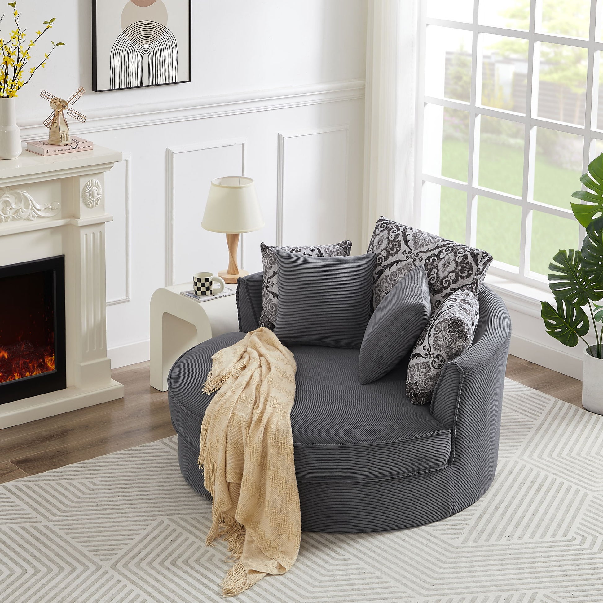 Swivel Accent Barrel Chair With 5 Movable Pillow 360 Degree Swivel Round Sofa Chair For Living Room, Bedroom, Hotel - Best Buy Furniture