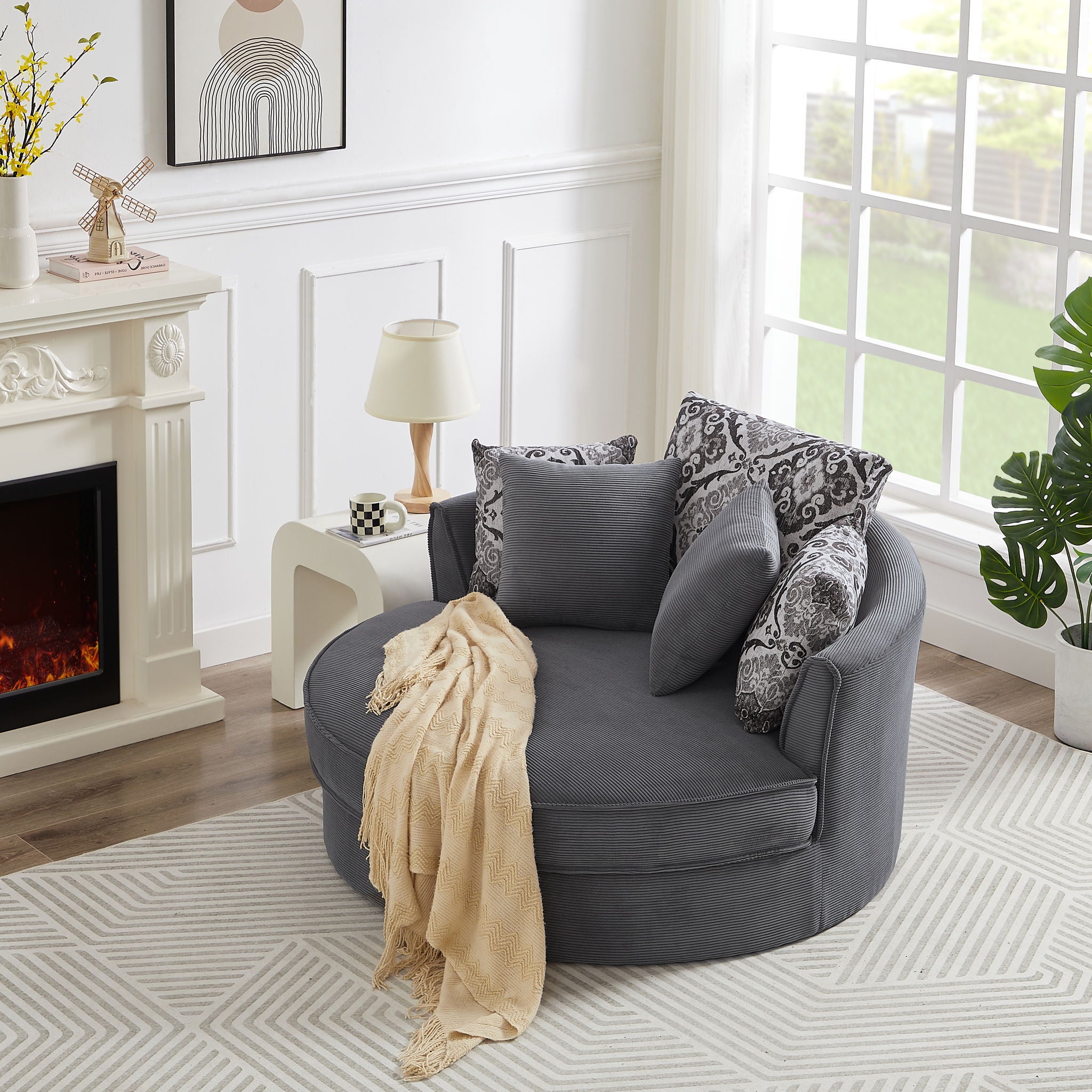 Swivel Accent Barrel Chair With 5 Movable Pillow 360 Degree Swivel Round Sofa Chair For Living Room, Bedroom, Hotel - Best Buy Furniture