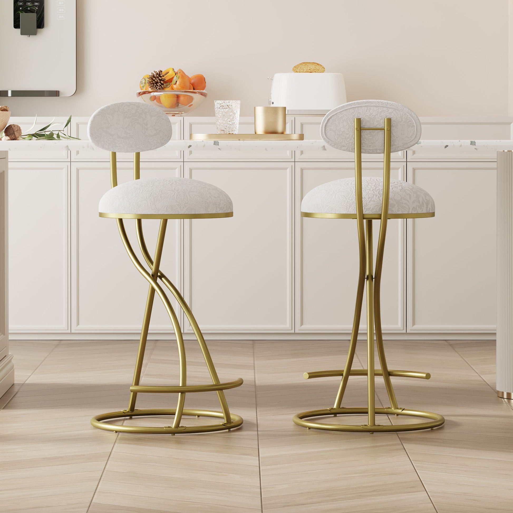 Round Print Bar Stools Upholstered Chairs For Kitchen (Set of 2) - Best Buy Furniture