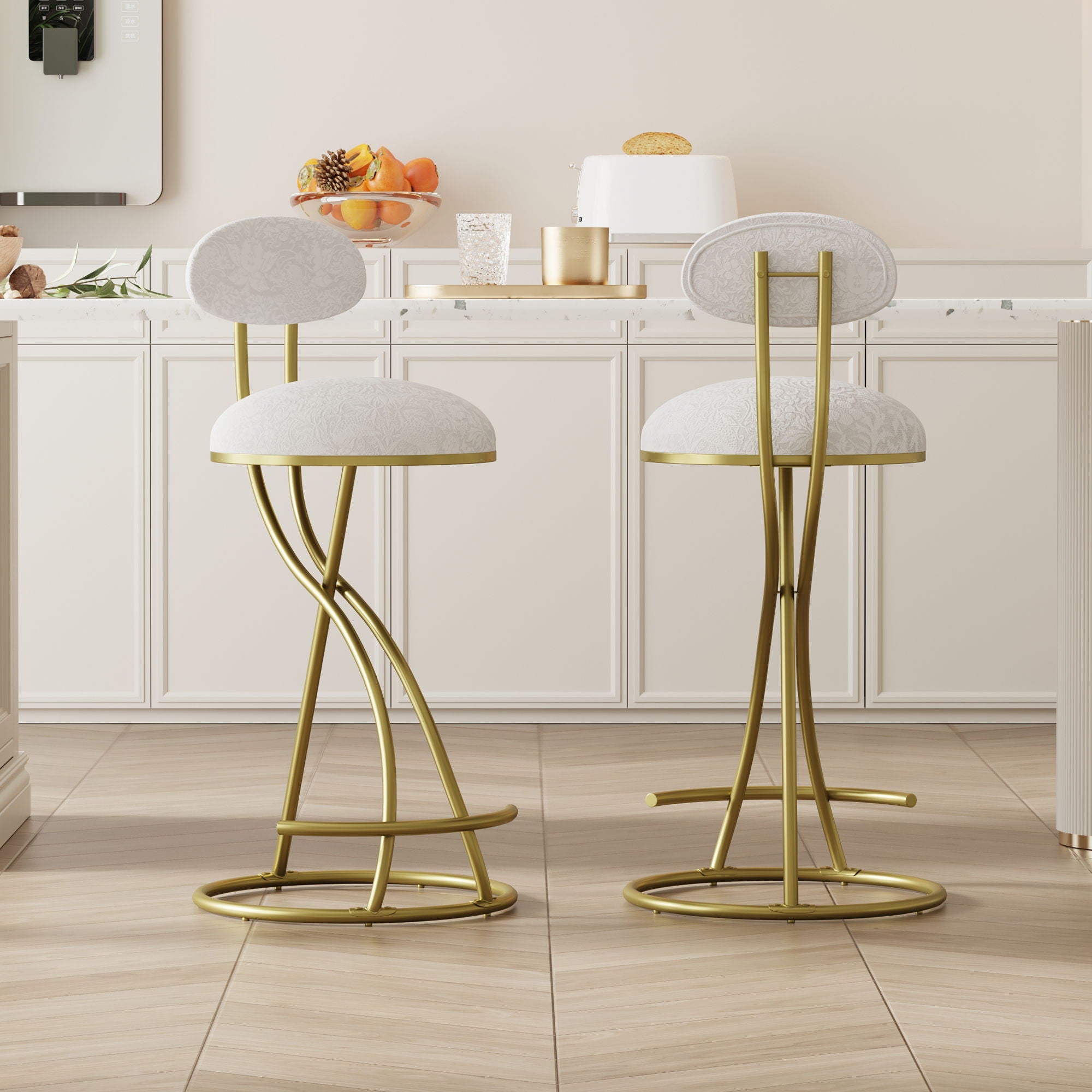 Round Print Bar Stools Upholstered Chairs For Kitchen (Set of 2) - Best Buy Furniture