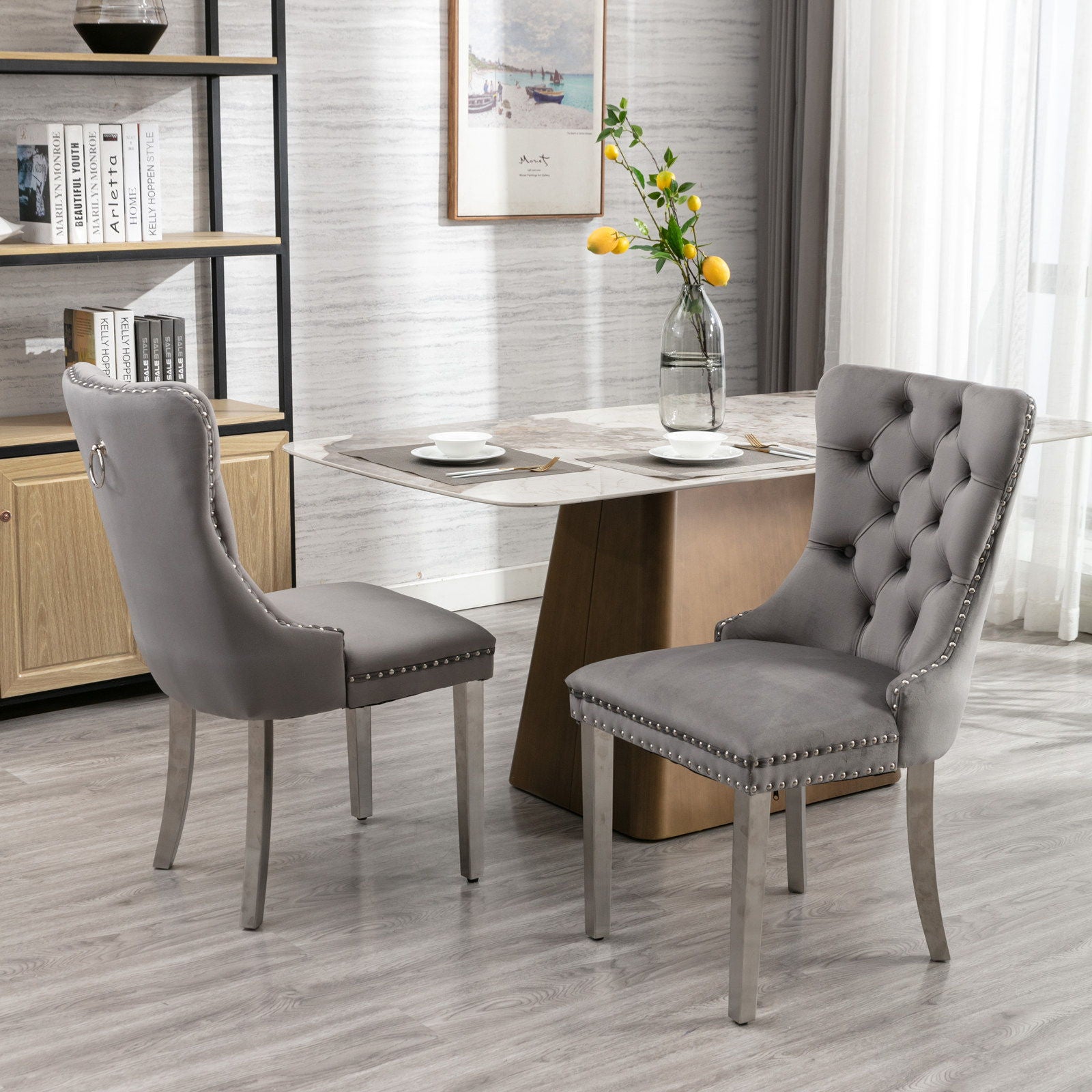 Nikki - Modern, High-End Tufted Solid Wood Contemporary Velvet Upholstered Dining Chair With Chrome Stainless Steel Plating Legs, Nailhead Trim (Set of 2) - Best Buy Furniture