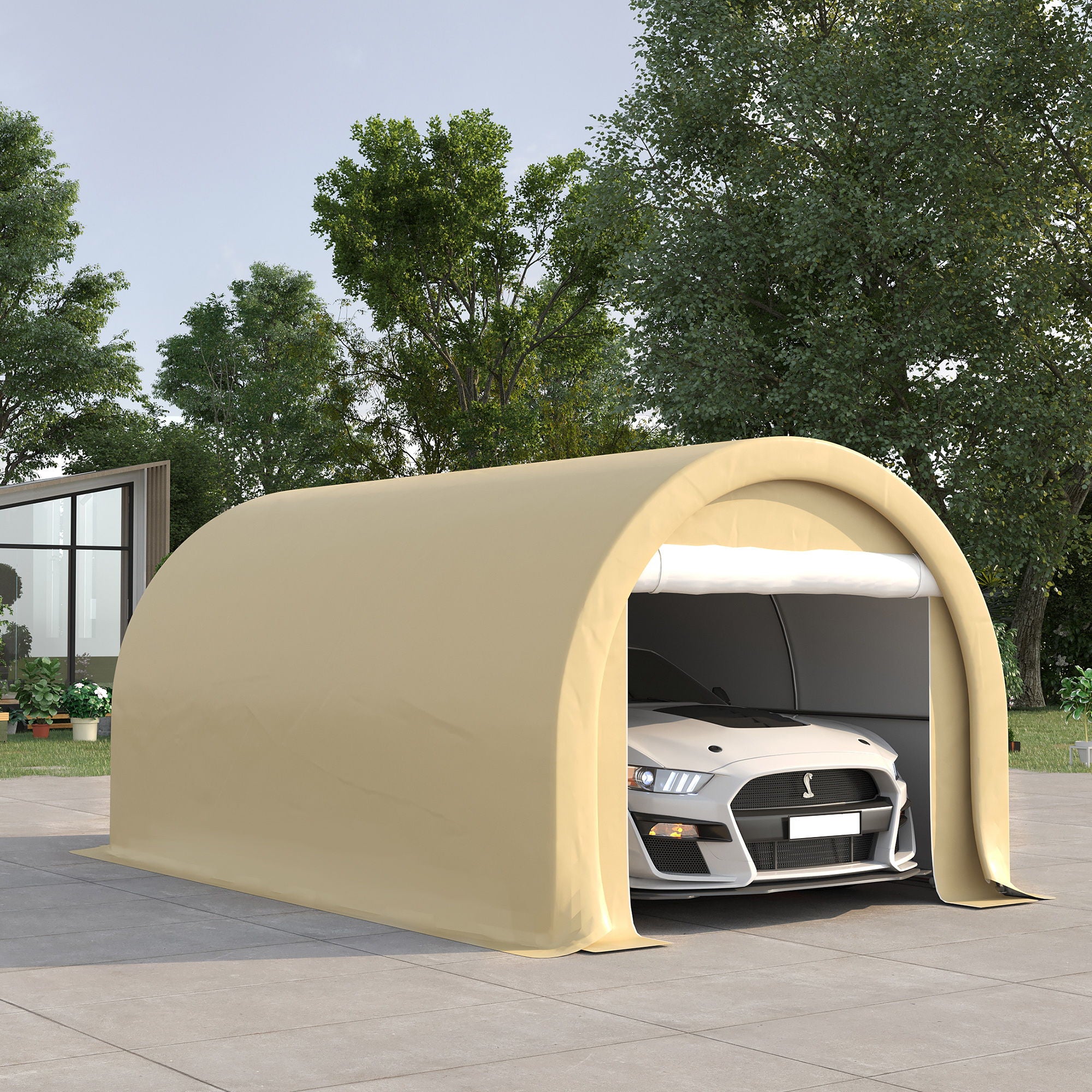 Outsunny - 10' x 16' Carport, Heavy Duty Portable Garage Storage Tent With Large Zippered Door, Anti-Uv Pe Canopy Cover For Car, Truck, Boat, Motorcycle, Bike, Garden Tools, Outdoor Work - Best Buy Furniture