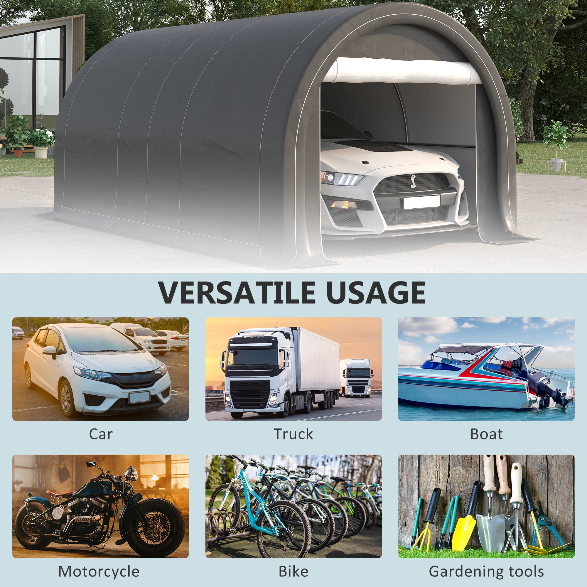 Outsunny - 10' x 16' Carport, Heavy Duty Portable Garage Storage Tent With Large Zippered Door, Anti-Uv Pe Canopy Cover For Car, Truck, Boat, Motorcycle, Bike, Garden Tools, Outdoor Work - Best Buy Furniture