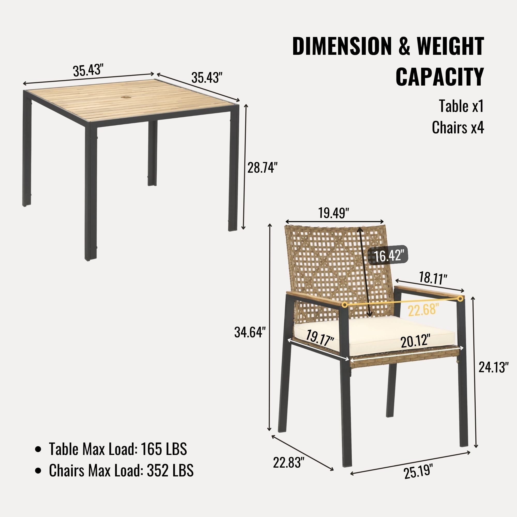 5 Piece Patio Dining Table Set, Acacia Wood Table Top With Umbrella Hole - Best Buy Furniture