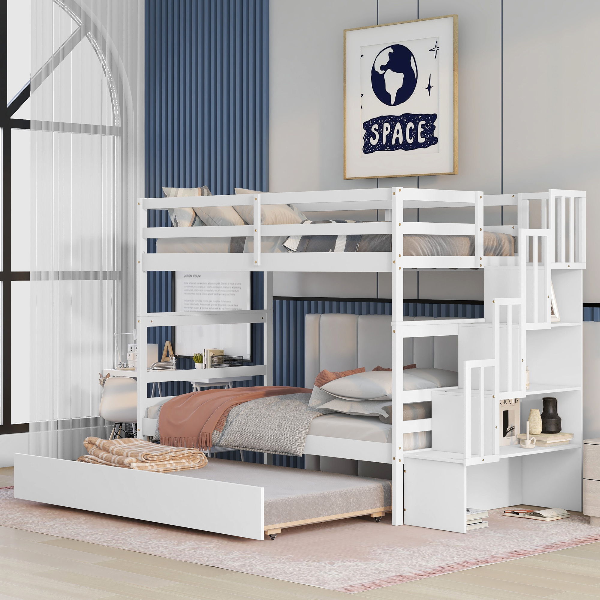 Twin Over Twin Bunk Beds With Twin Trundle And Stairway Storage Function - Best Buy Furniture