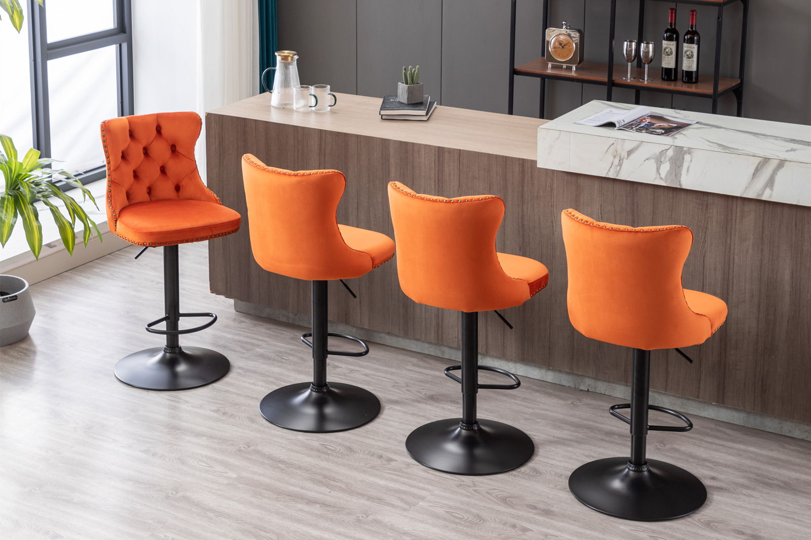 Swivel Velvet Barstools Adjusatble Seat Height, Modern Upholstered Bar Stools With Backs Comfortable Tufted For Home Pub And Kitchen Island (Set of 2) - Best Buy Furniture