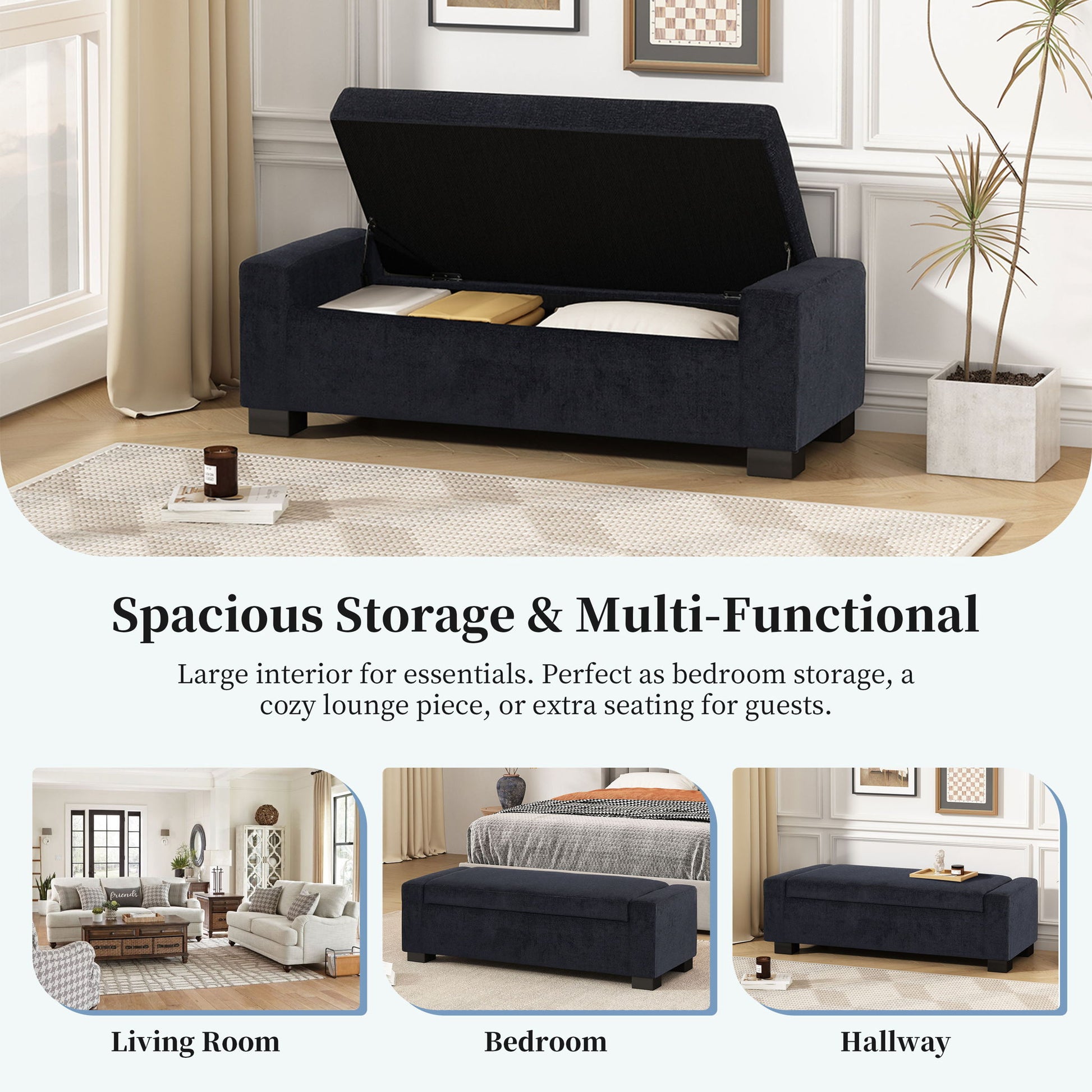 Textured Fabric Ottoman Bench With Hinged Lid - Best Buy Furniture