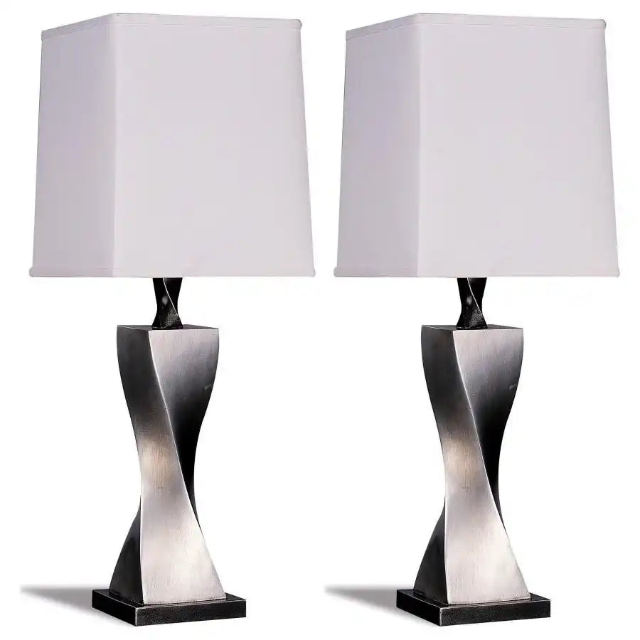 Keene - Tapered Shade Table Lamp Silver (Set of 2) - Distressed Silver - Best Buy Furniture
