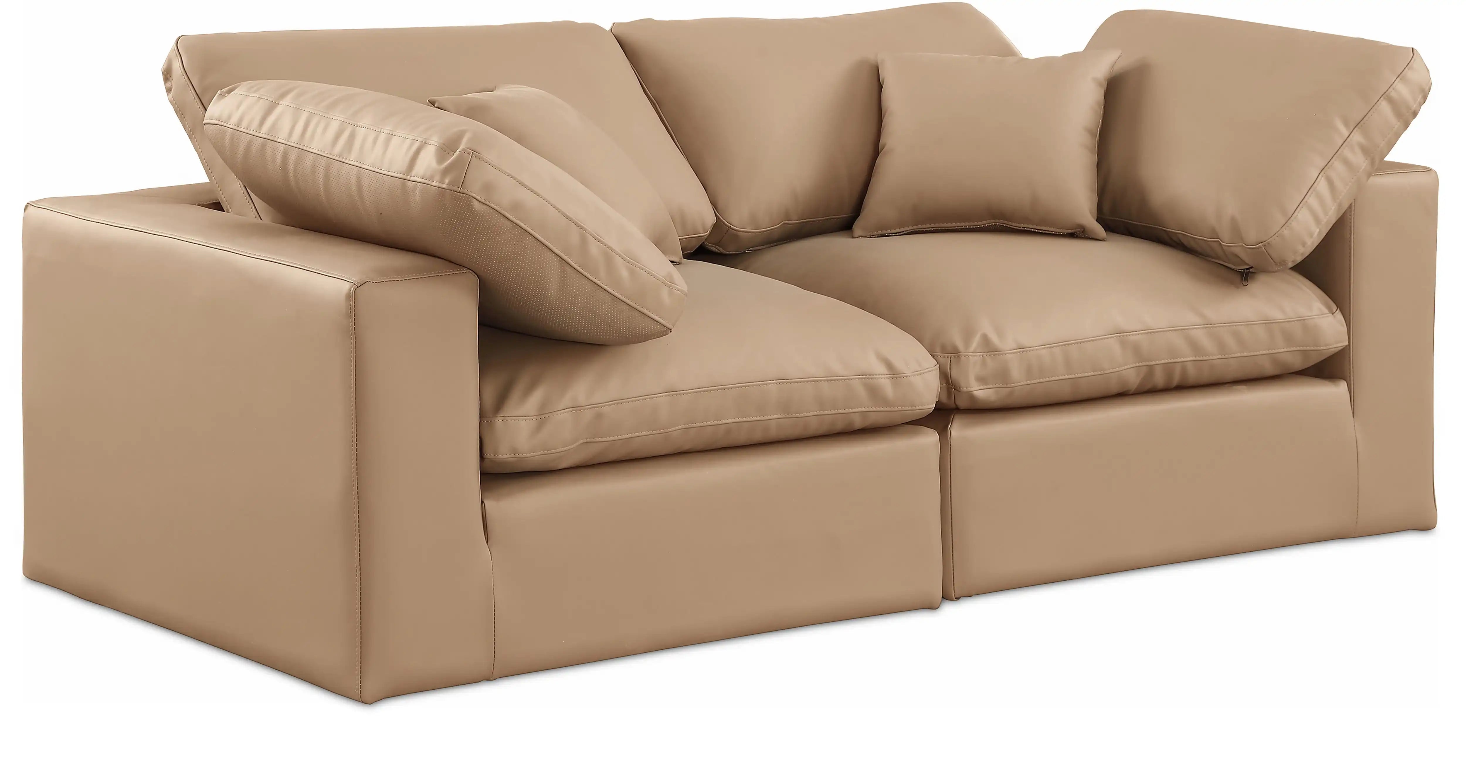 Comfy - Faux Leather Modular Sofa 2 Pieces - Tan - Best Buy Furniture