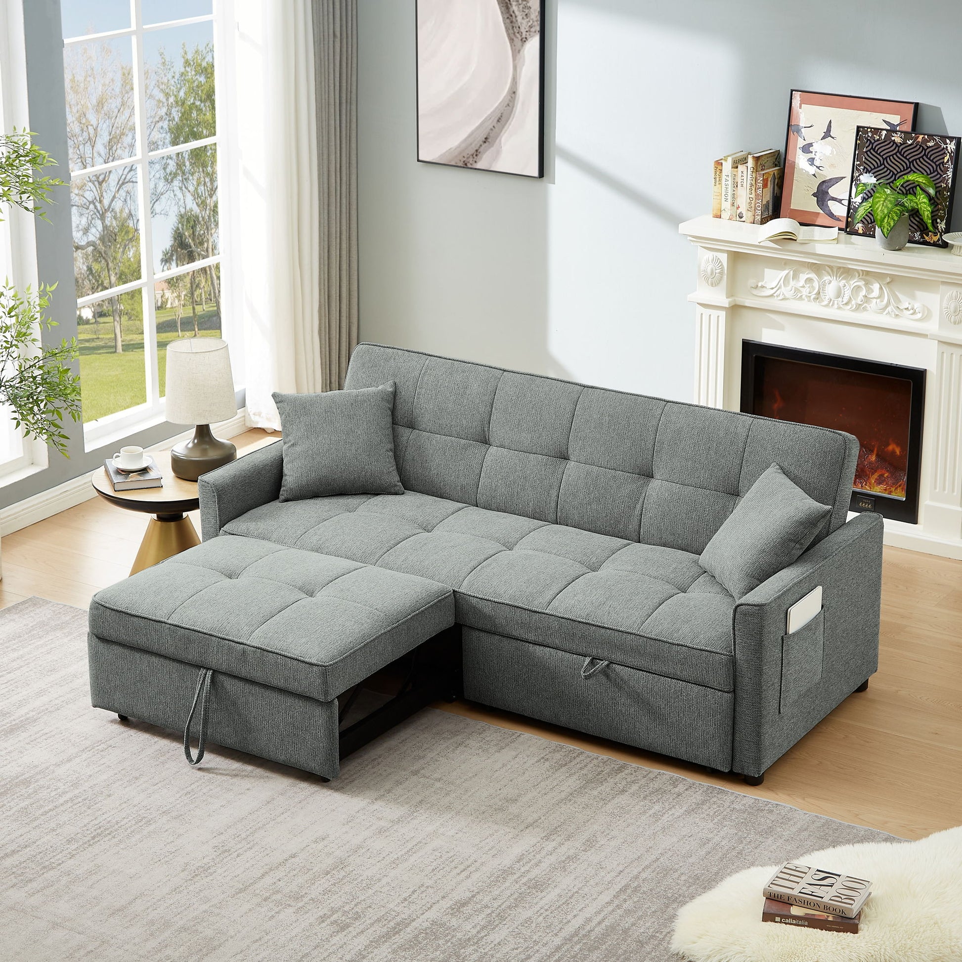 3 In 1 Convertible Sleeper Sofa Bed, Reclining Backrest, Pillows, Pockets - Best Buy Furniture
