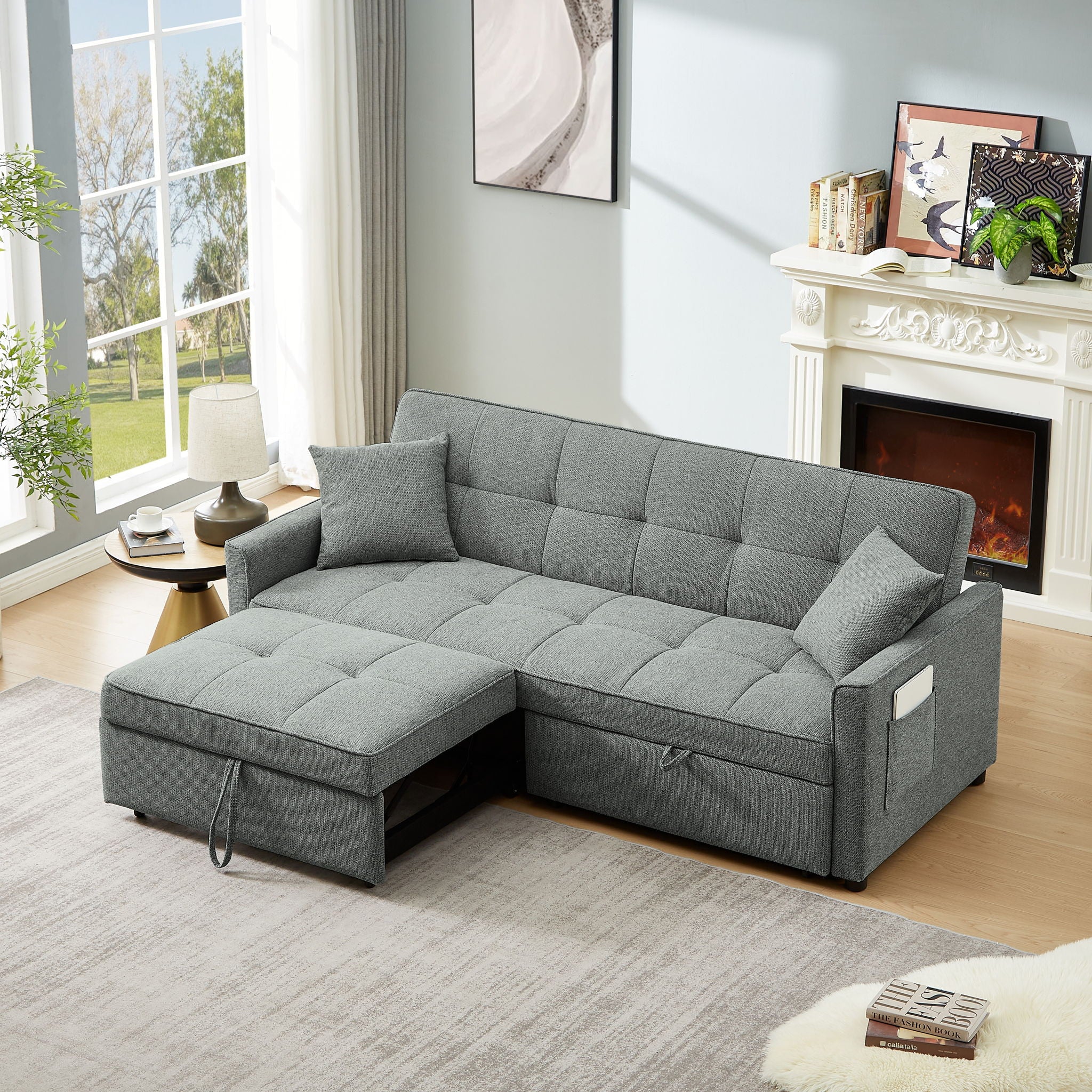 3 In 1 Convertible Sleeper Sofa Bed, Reclining Backrest, Pillows, Pockets - Best Buy Furniture