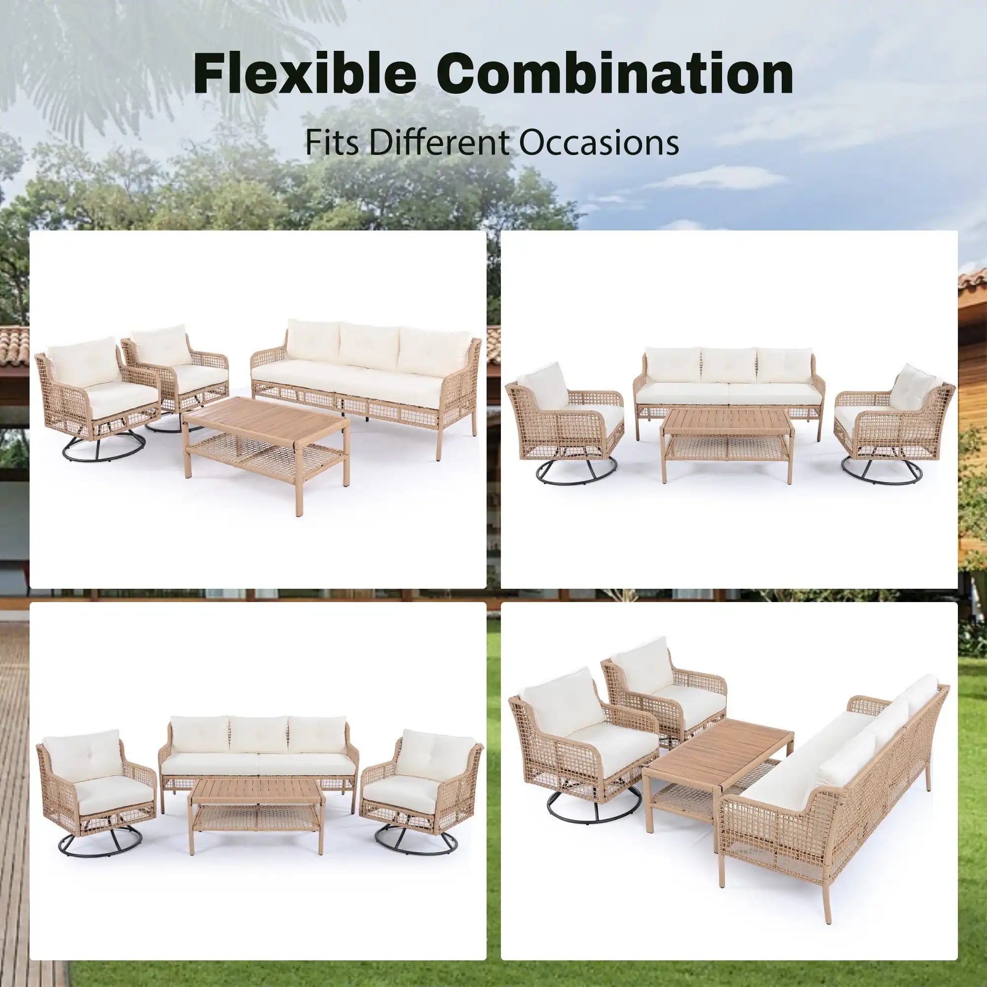 4 Piece Sectional Rattan Patio Furniture Set with Swivel Chairs - Best Buy Furniture