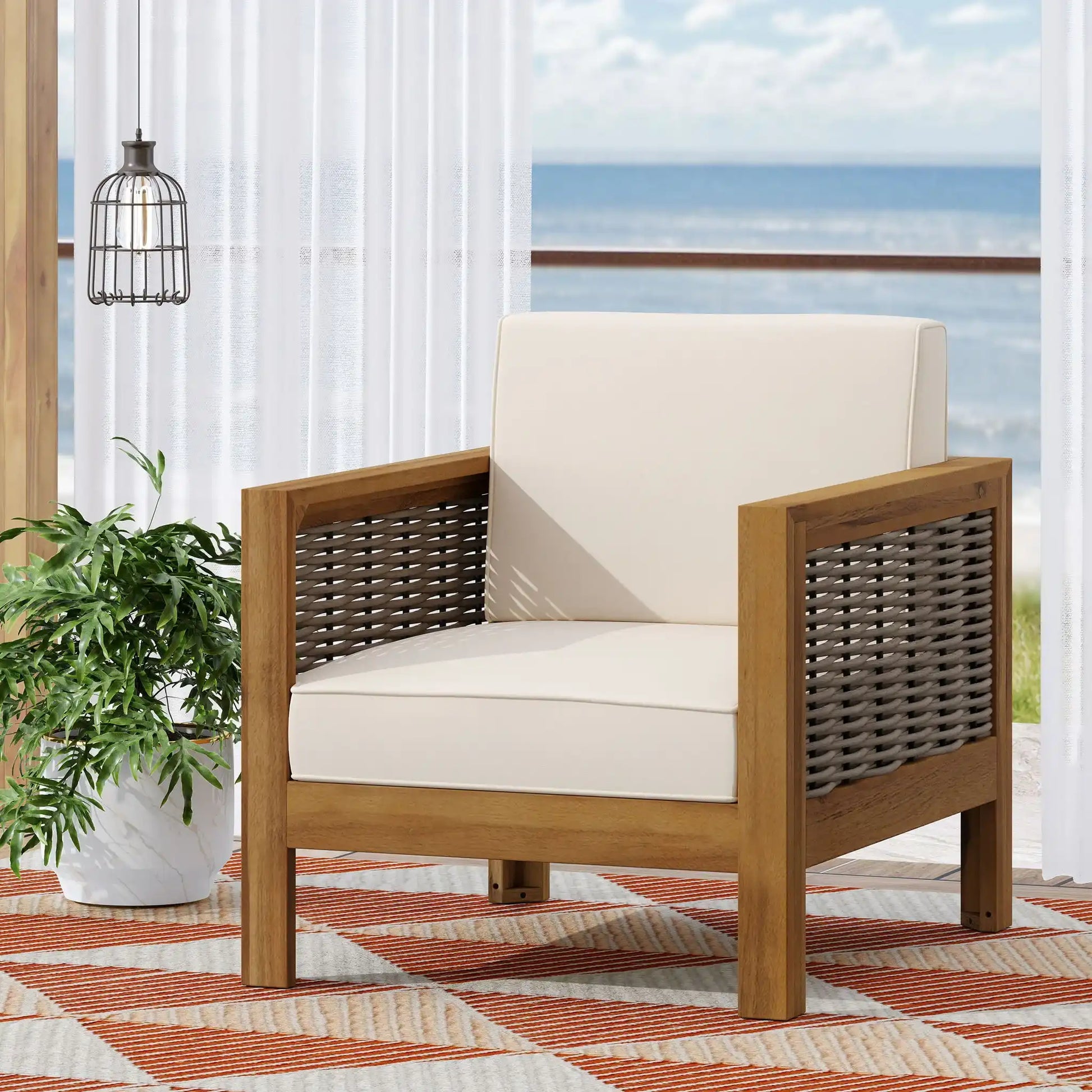 Outdoor Acacia Wood Club Chair With Wicker Accents - Best Buy Furniture