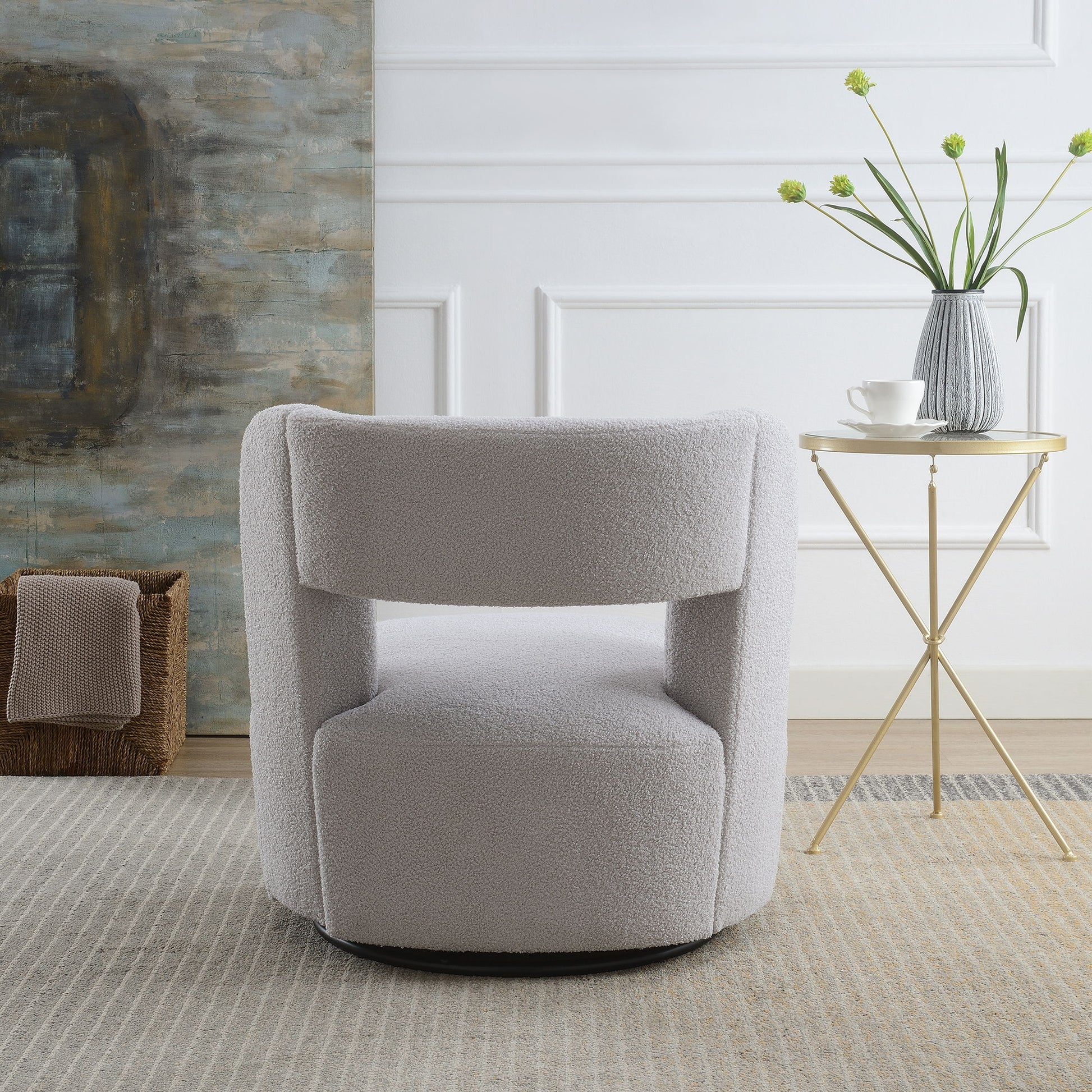 Swivel Comfy Round Barrel Chair With Soft Teddy Fabric For Living Room - Best Buy Furniture