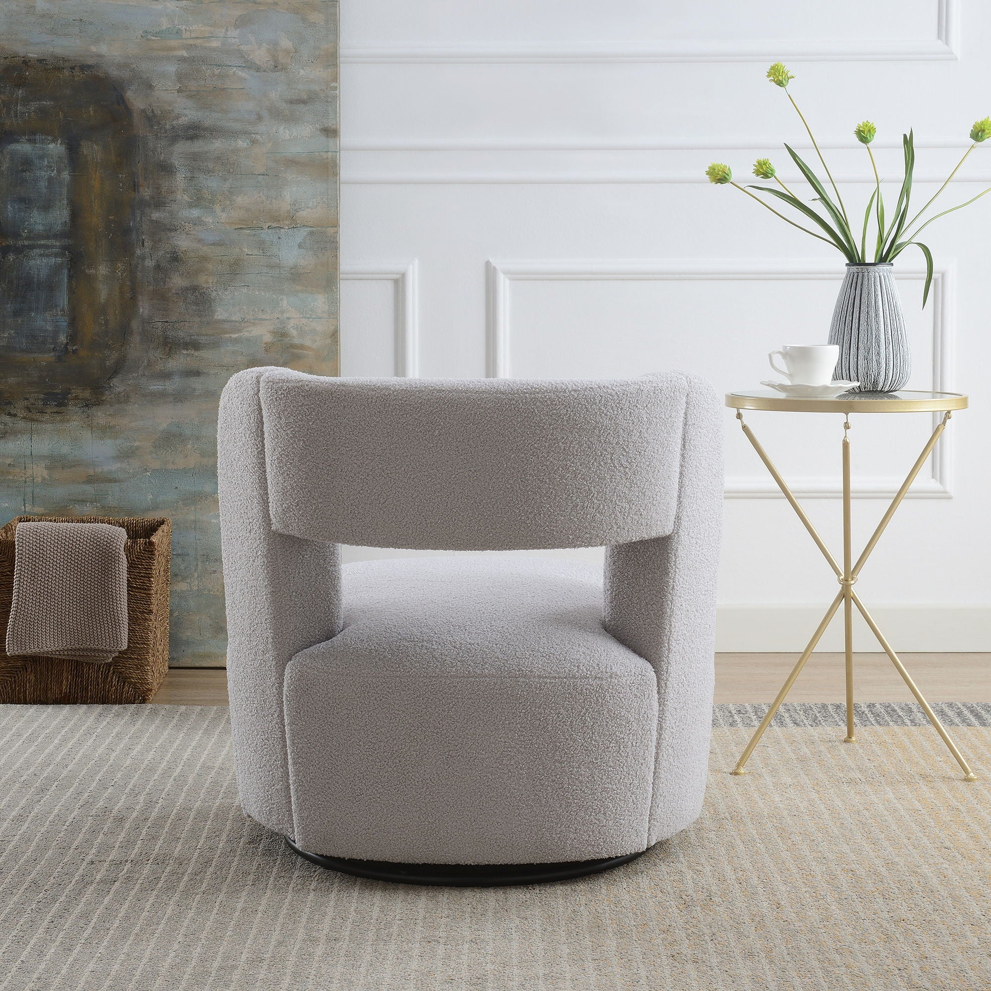 Swivel Comfy Round Barrel Chair With Soft Teddy Fabric For Living Room - Best Buy Furniture