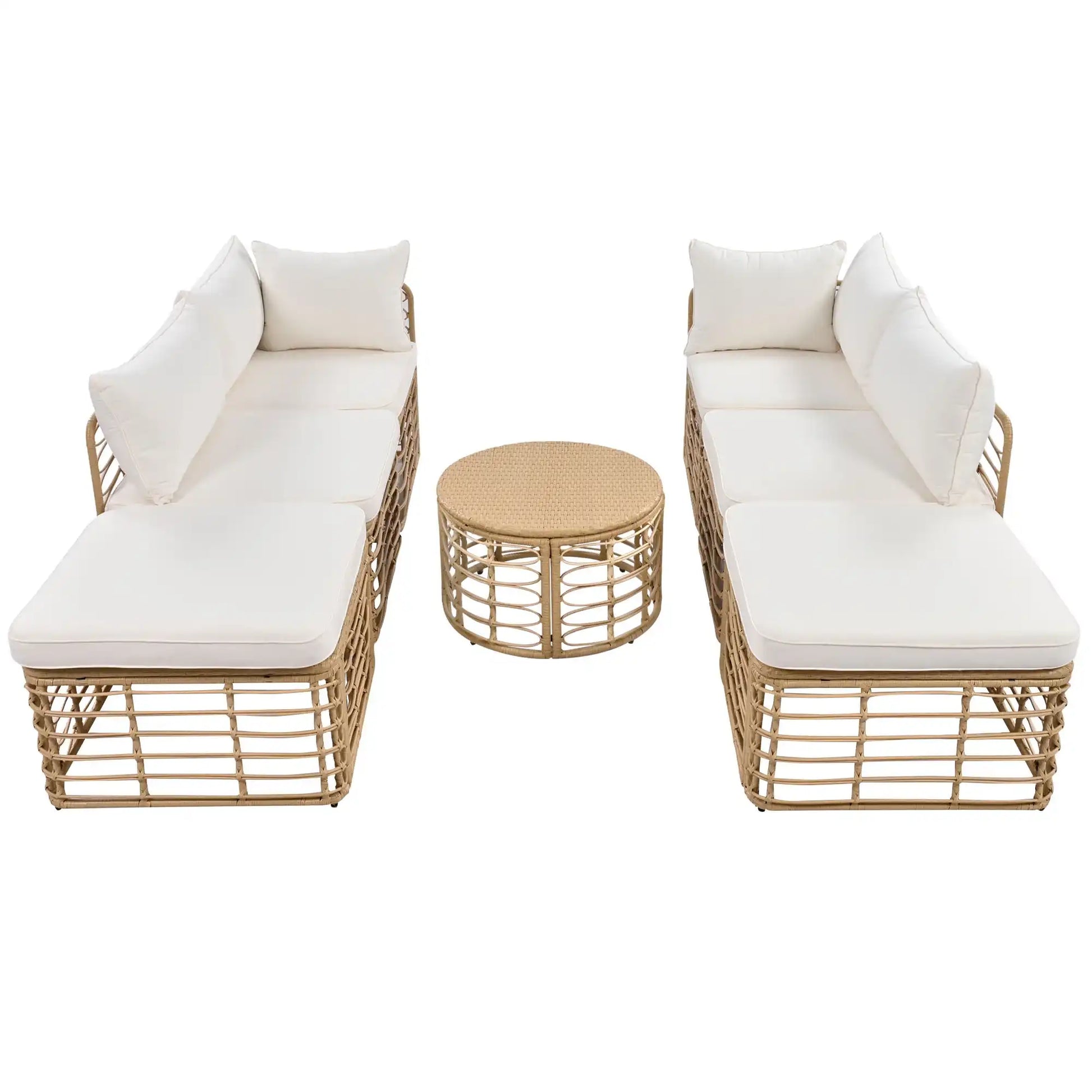 7 Piece Rattan Sectional Sofa Set, Outdoor Patio Furniture, Beige - Best Buy Furniture