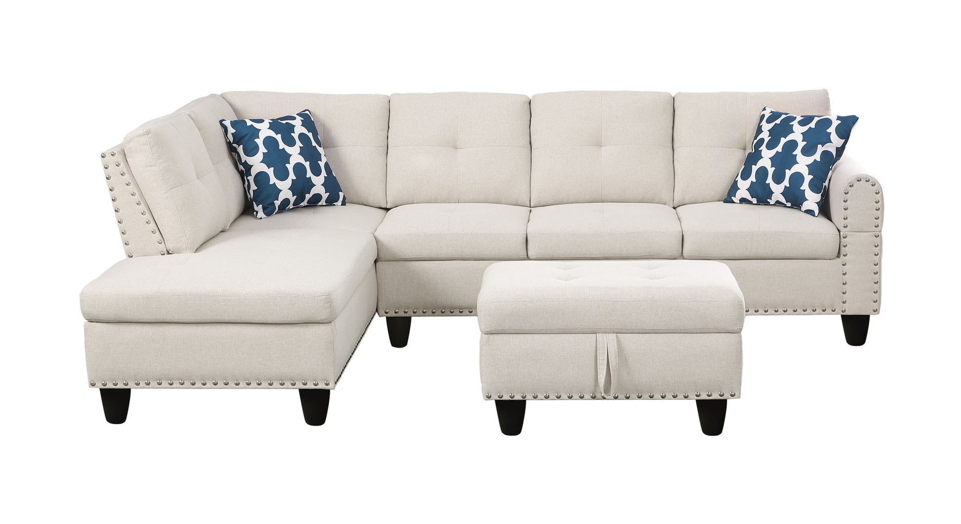 Alger - Wide Left Hand Facing Sofa & Chaise With Ottoman - Beige - Best Buy Furniture