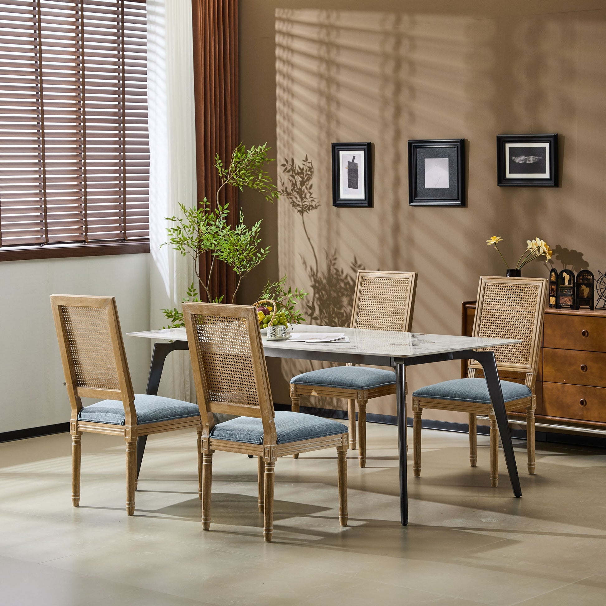 French Country Dining Chair With Rectangular Cane Backrest And Smooth Upholstered Seating - Best Buy Furniture