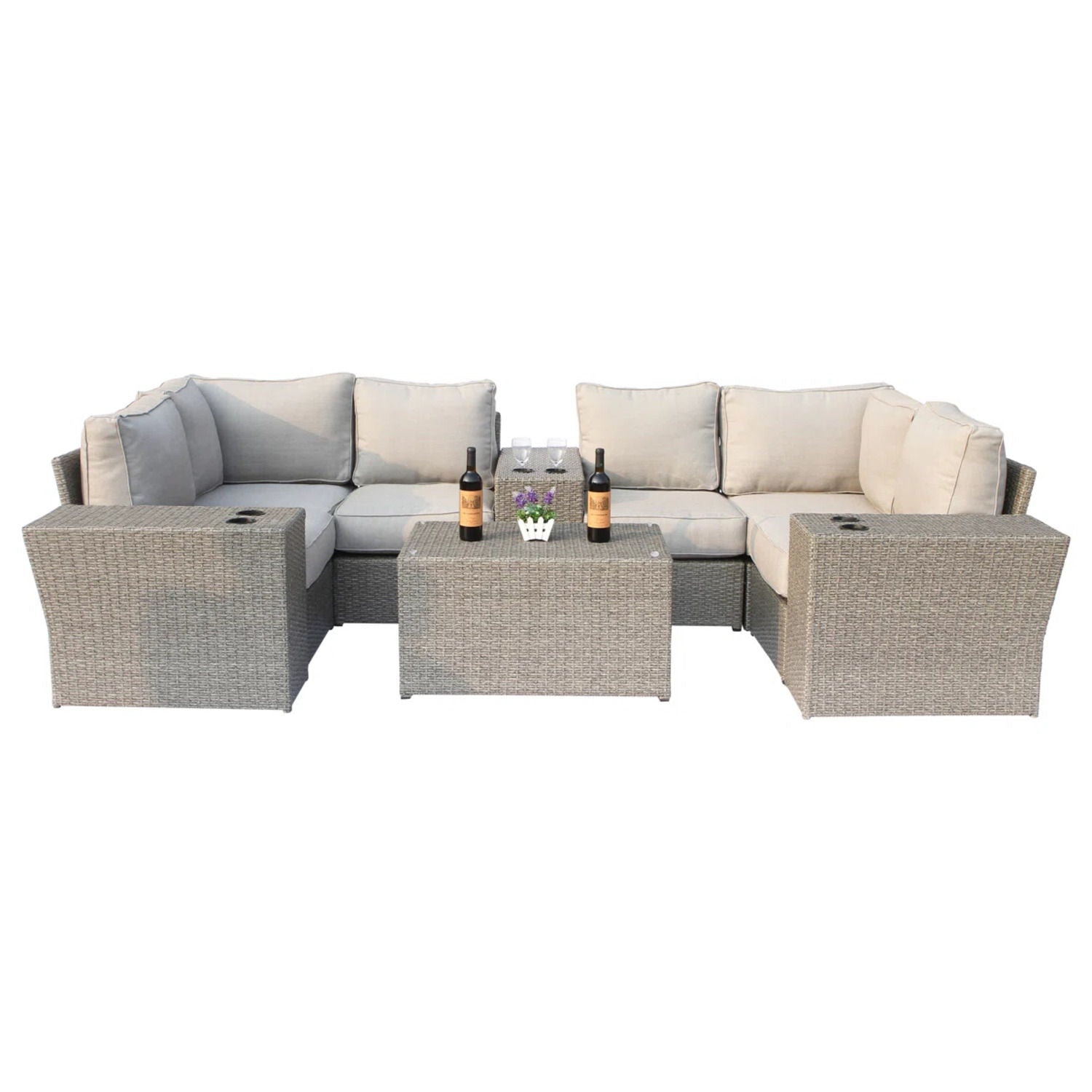 Wicker Outdoor Sectional With Weather Resistant Cushions And Table - Best Buy Furniture