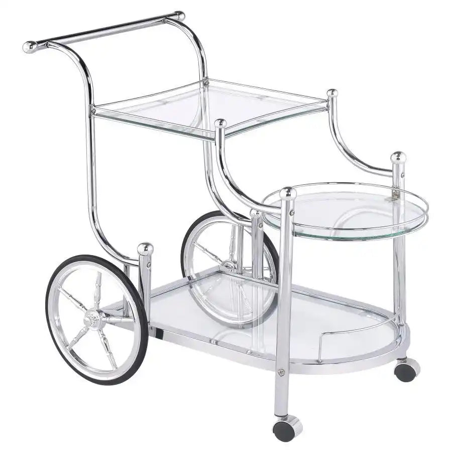 Sarandon - 3-Tier Glass Shelf Metal Bar Cart - Chrome - Best Buy Furniture