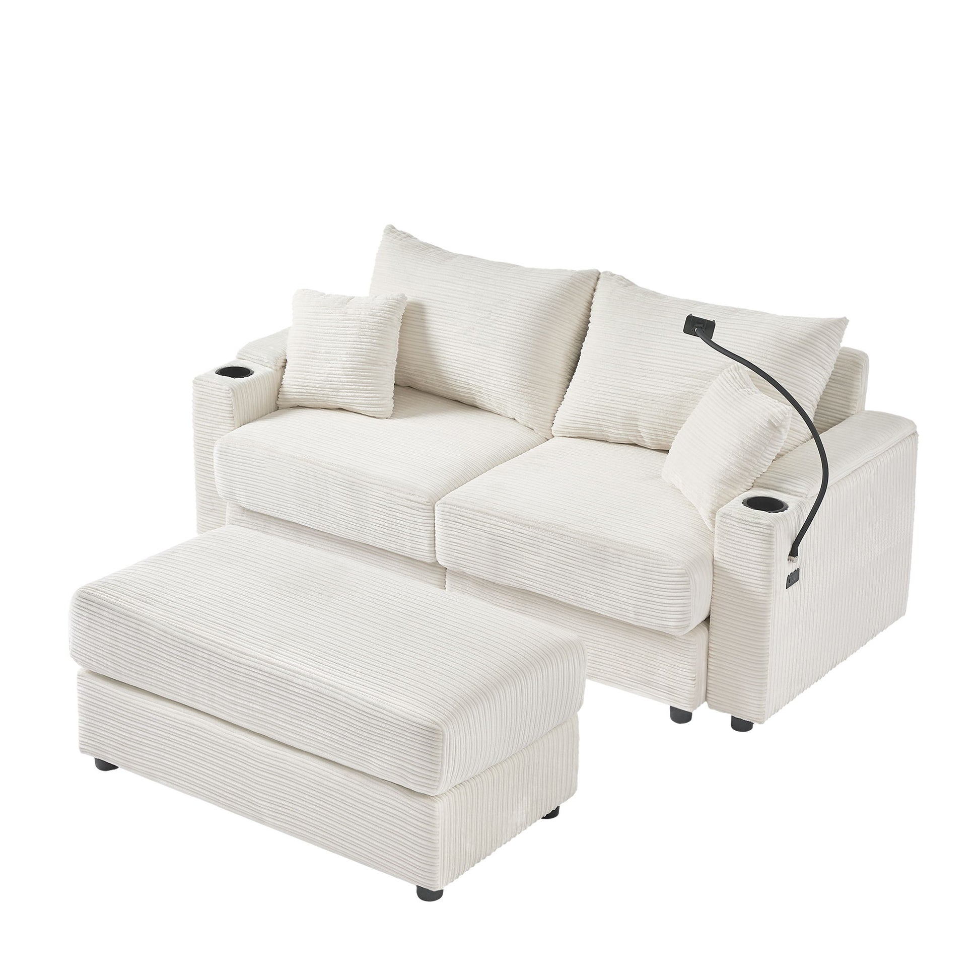 Modern Style Loveseat Sofa Sectional Sofa Couch With Storage Space, A Movable Ottoman, Two USB Ports, Two Cup Holders, A Phone Holder For Living Room - Best Buy Furniture