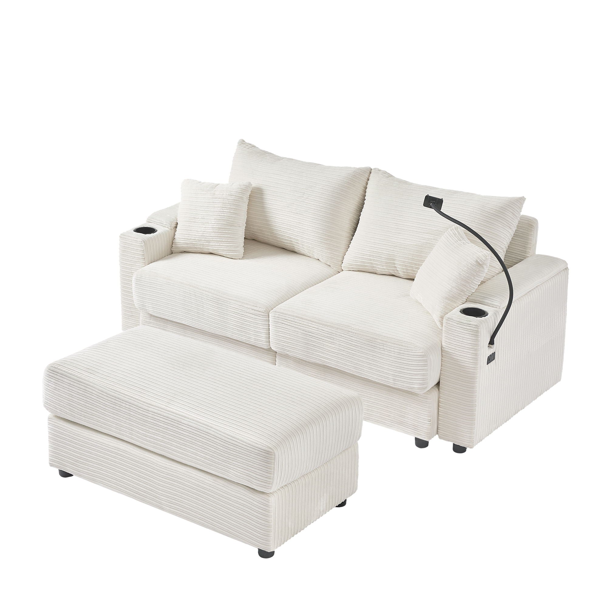 Modern Style Loveseat Sofa Sectional Sofa Couch With Storage Space, A Movable Ottoman, Two USB Ports, Two Cup Holders, A Phone Holder For Living Room - Best Buy Furniture