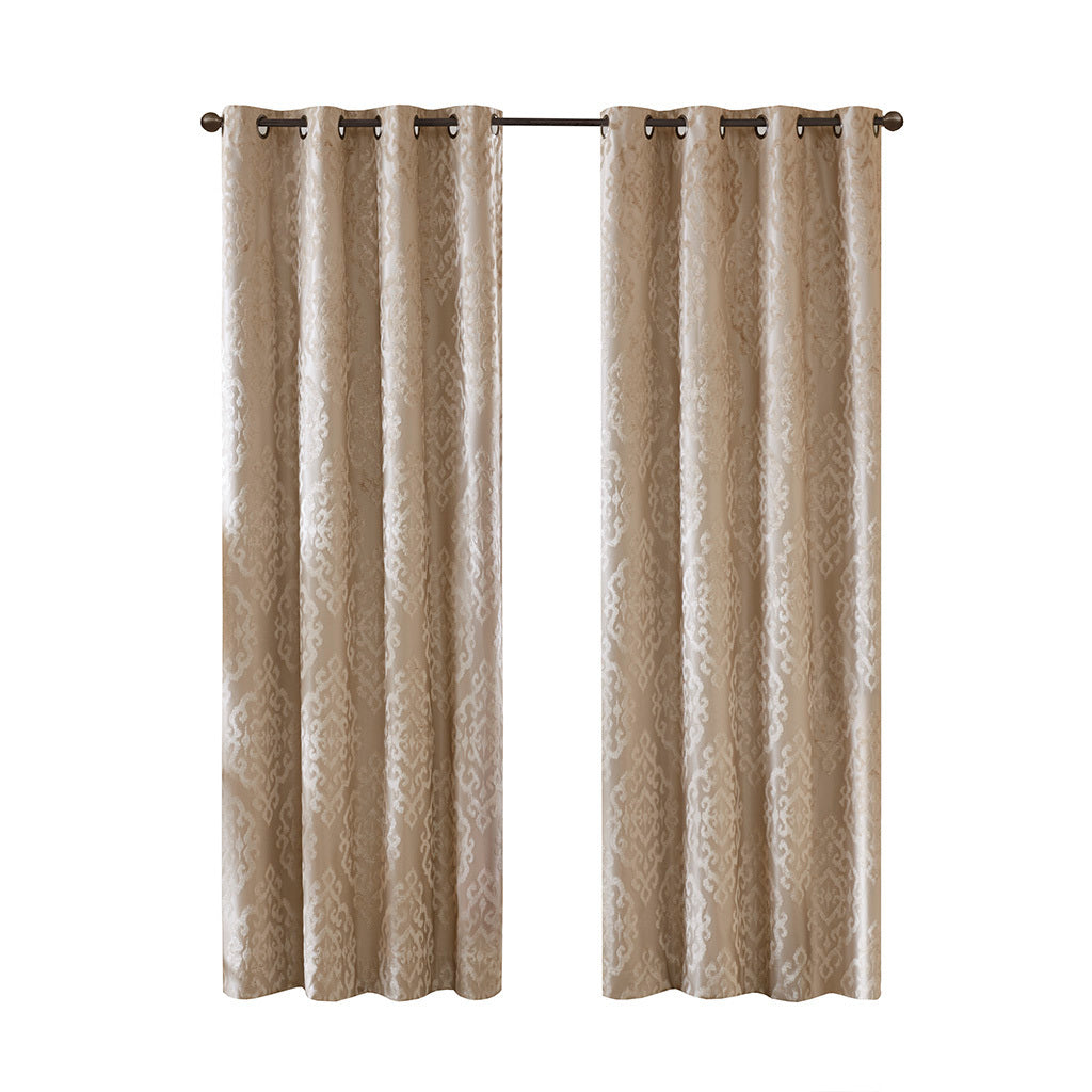 Knitted jacquard damask total blackout grommet top curtain panel (only 1 pc panel)