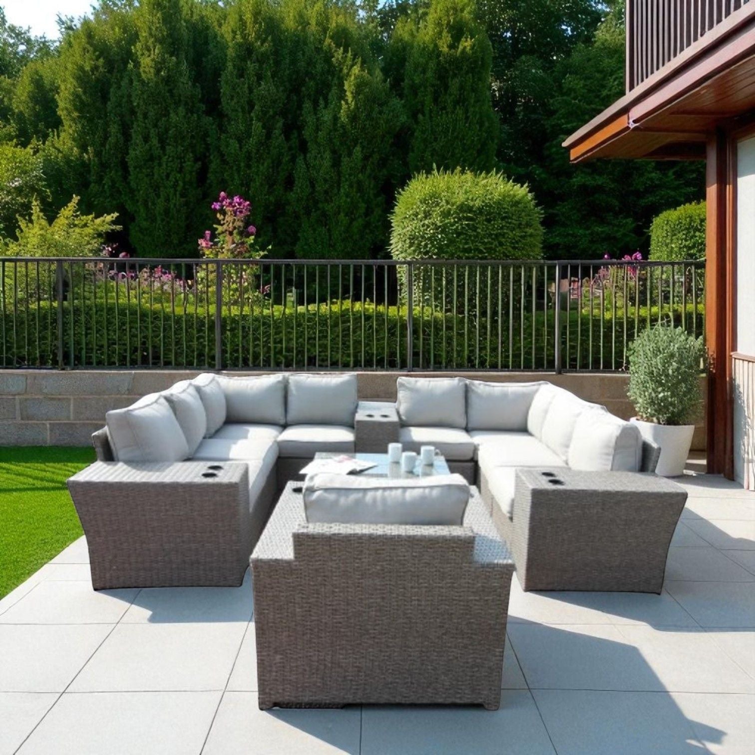 Outdoor Wicker Sectional With Weather Resistant Cushions And Table - Best Buy Furniture